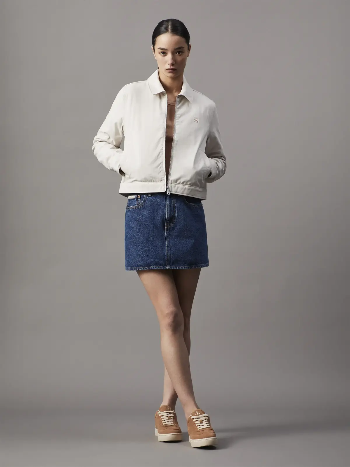 Calvin Klein ZIP THROUGH COTTON J, PDH Krem Kadın Ceket