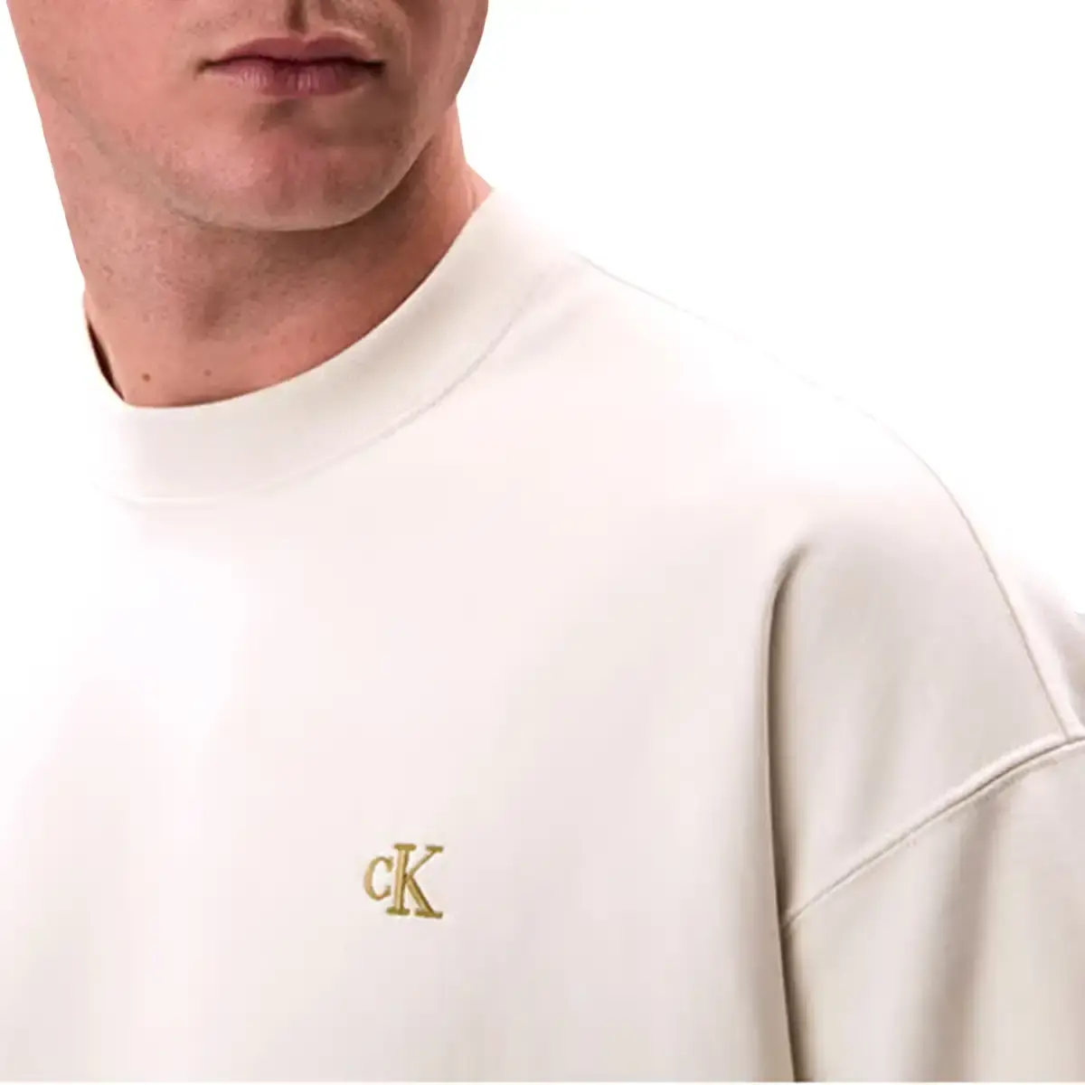 Calvin Klein PREMIUM TERRY MONOGRAM CN SWEATS Bej Erkek Sweatshirt
