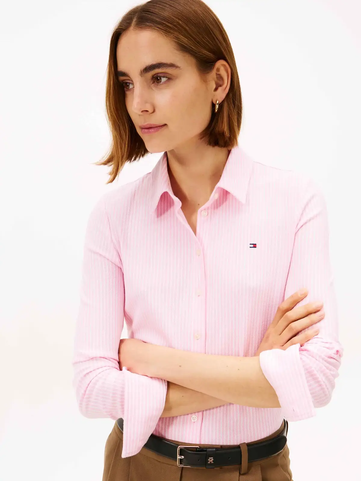 Tommy Hilfiger 1985 SLIM PIQUE BTN, 0D7 Pembe Kadın Gömlek