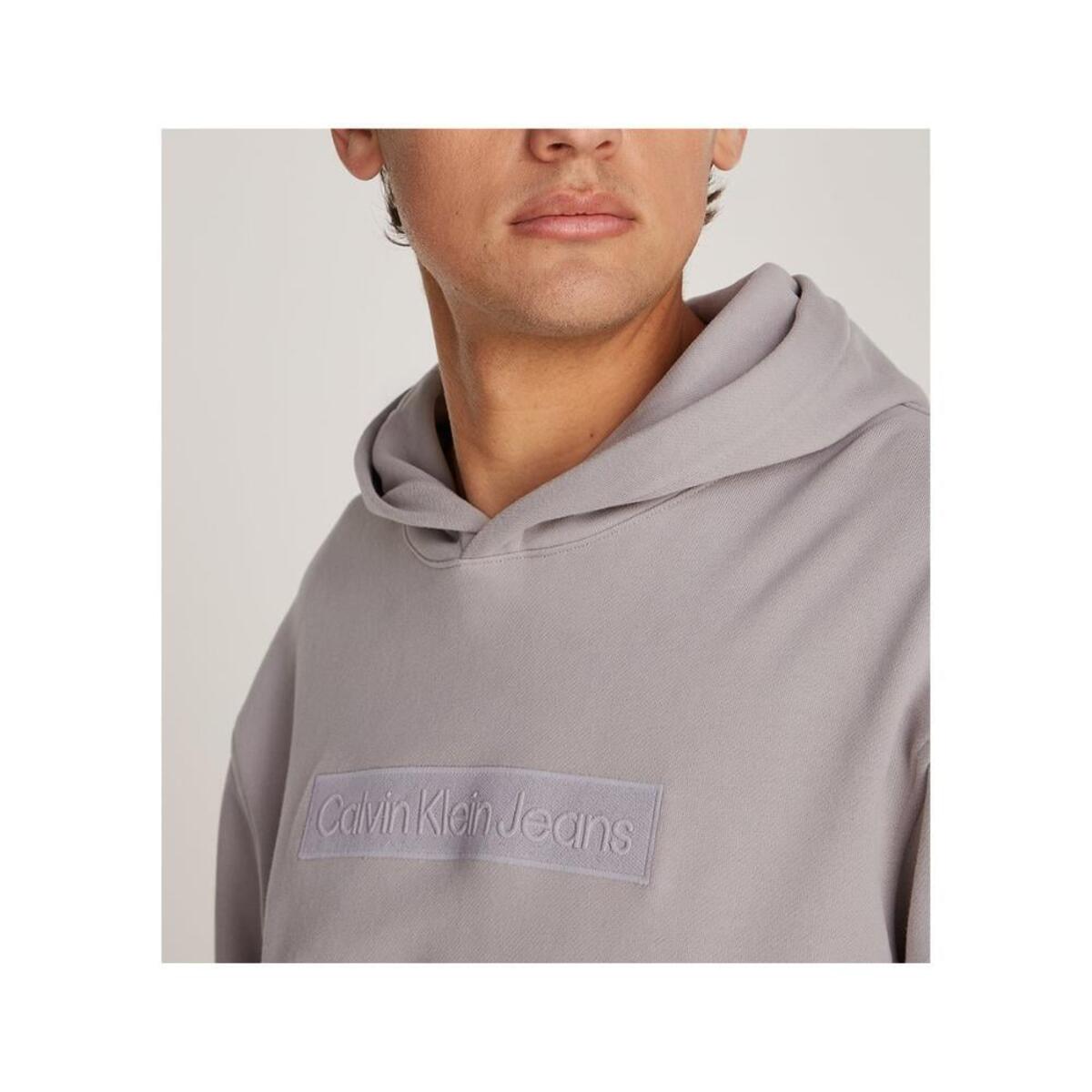 Calvin Klein EMBROIDERED BOX HOOD, PCR Gri Erkek Hoodie