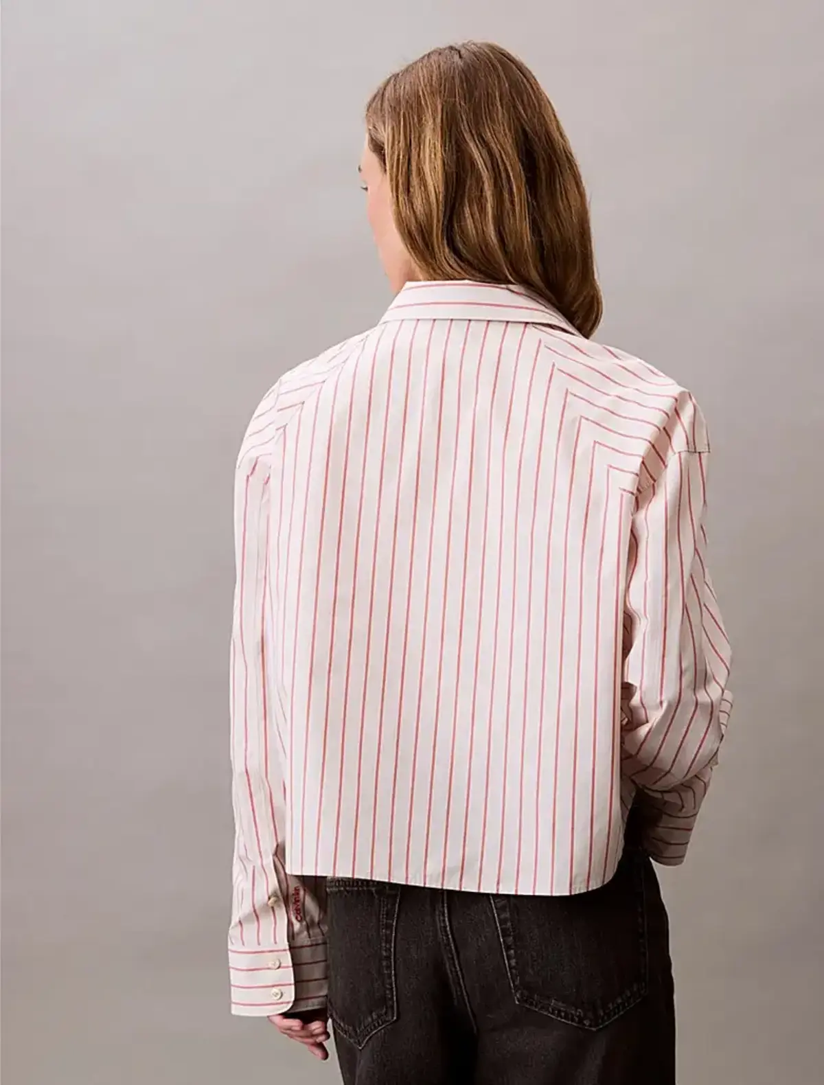 Calvin Klein YD STRIPE BOXY CROPPED SHIRT Bej Kadın Tişört