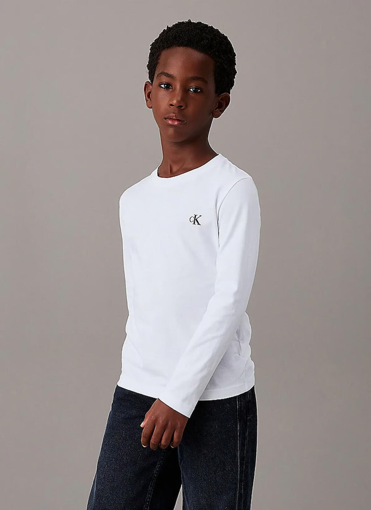 Calvin Klein CHEST MONO LS T-SHIR, 0K9 Beyaz Çocuk T-Shirt