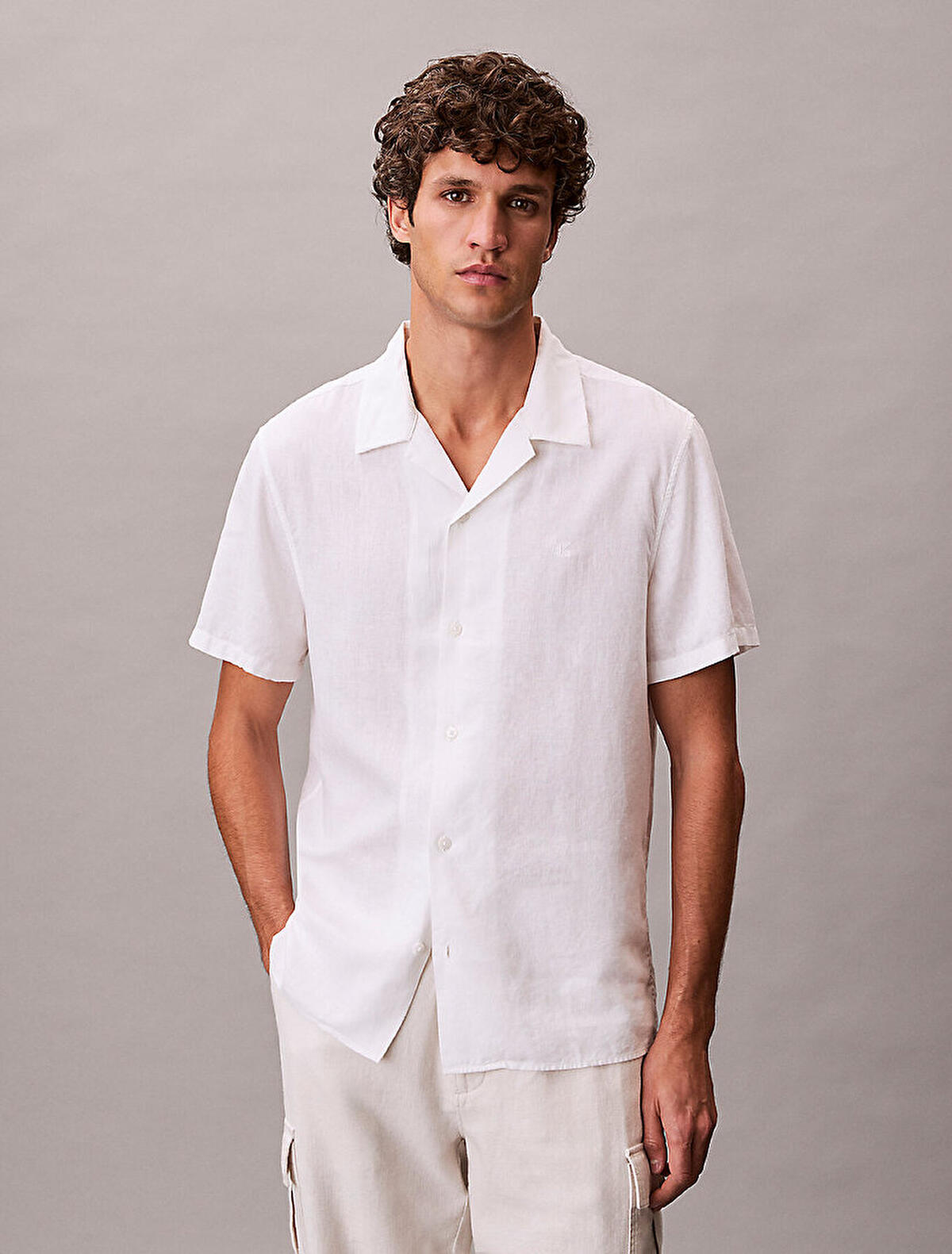Calvin Klein SS CAMP COLLAR SOLID, YAA, S Beyaz Erkek Gömlek
