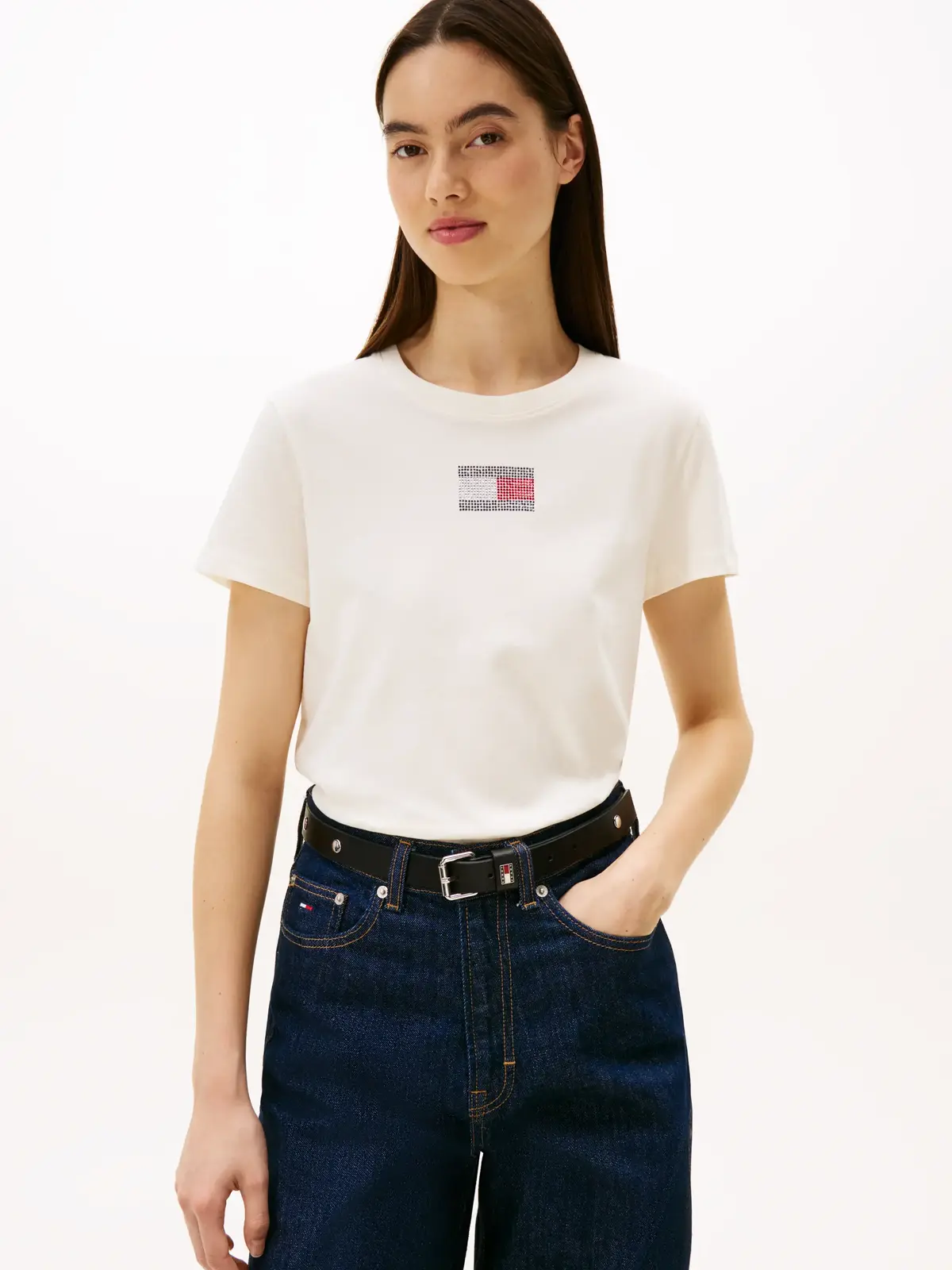 Tommy Hilfiger TJW REG PARTY FLAG T, Beyaz Kadın T-Shirt