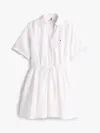 Tommy Hilfiger ESS LINEN S/S SHORT, YCF Beyaz Kadın Elbise-Etek