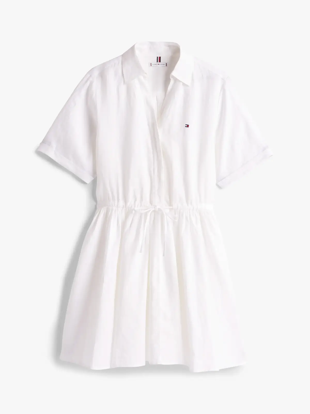 Tommy Hilfiger ESS LINEN S/S SHORT, YCF Beyaz Kadın Elbise-Etek