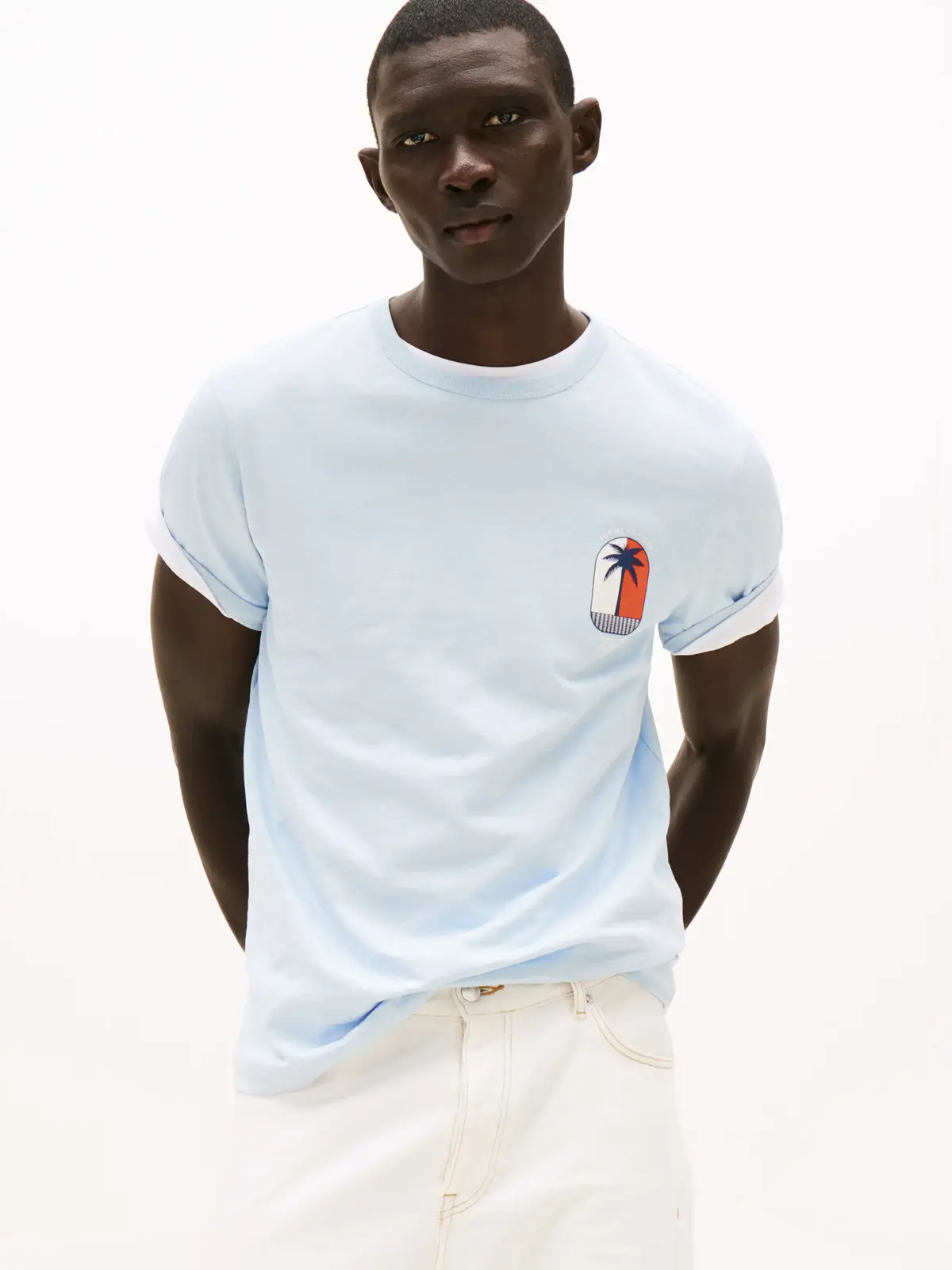 Tommy Hilfiger PALM TREE LABEL TEE Erkek Mavi T-Shirt