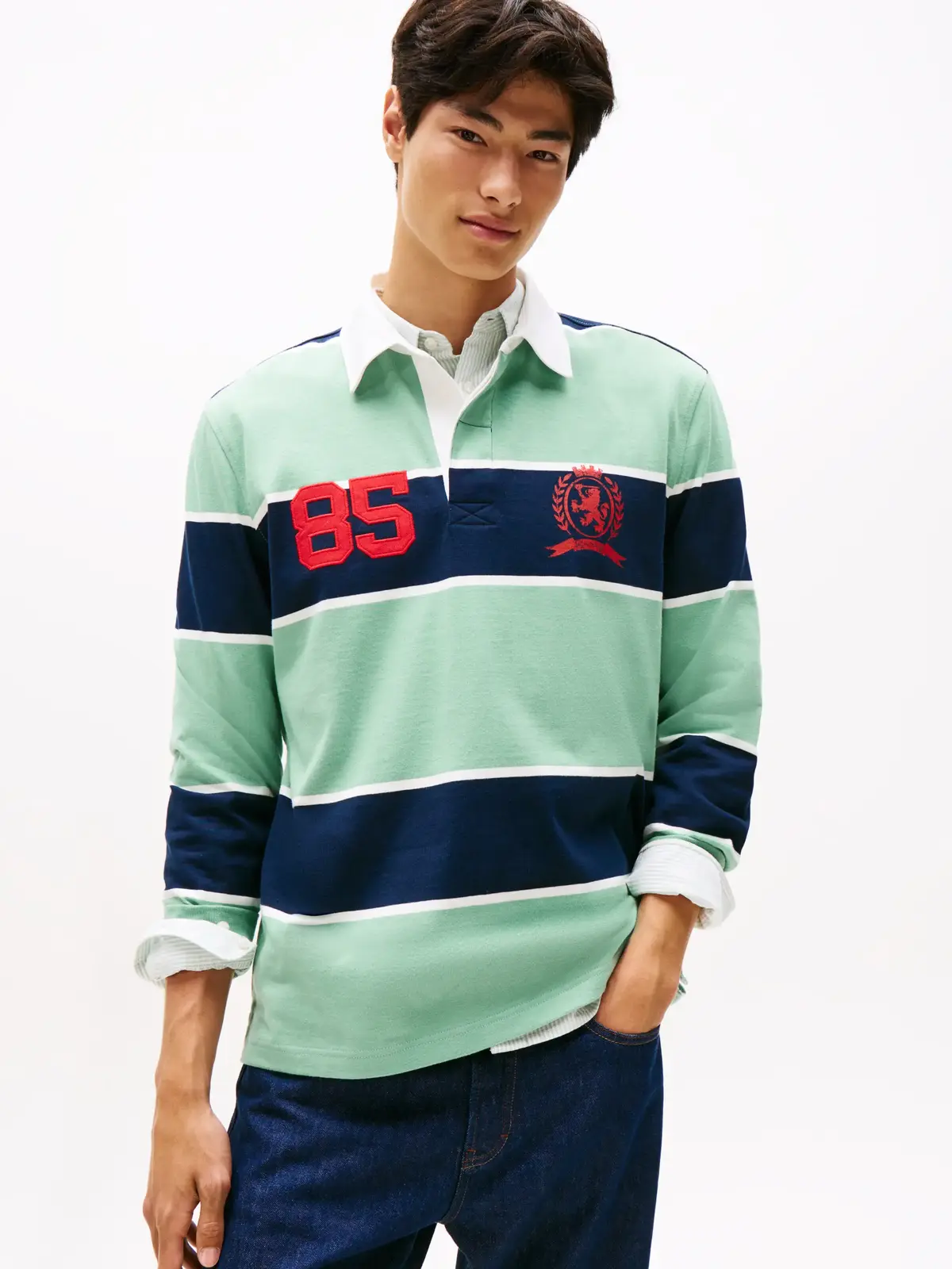 Tommy Hilfiger TJM RLX STRIPE RUGBY, MAS Yeşil Erkek Polo T-Shirt