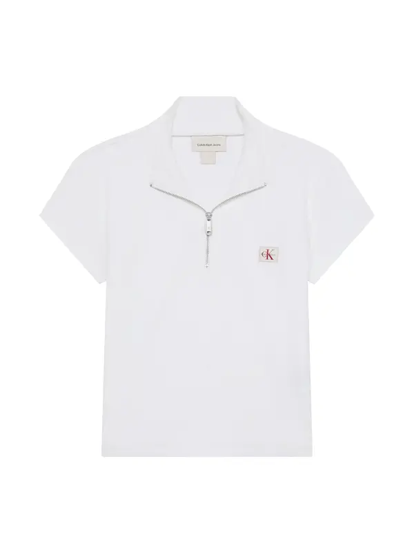 Calvin Klein SS WOVEN LABEL 2X2 B, YAF Beyaz Kadın T-Shirt