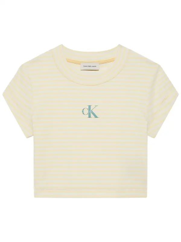 Calvin Klein STRIPED MONOLOGO BAB, XBS, XXS Sarı Kadın T-Shirt