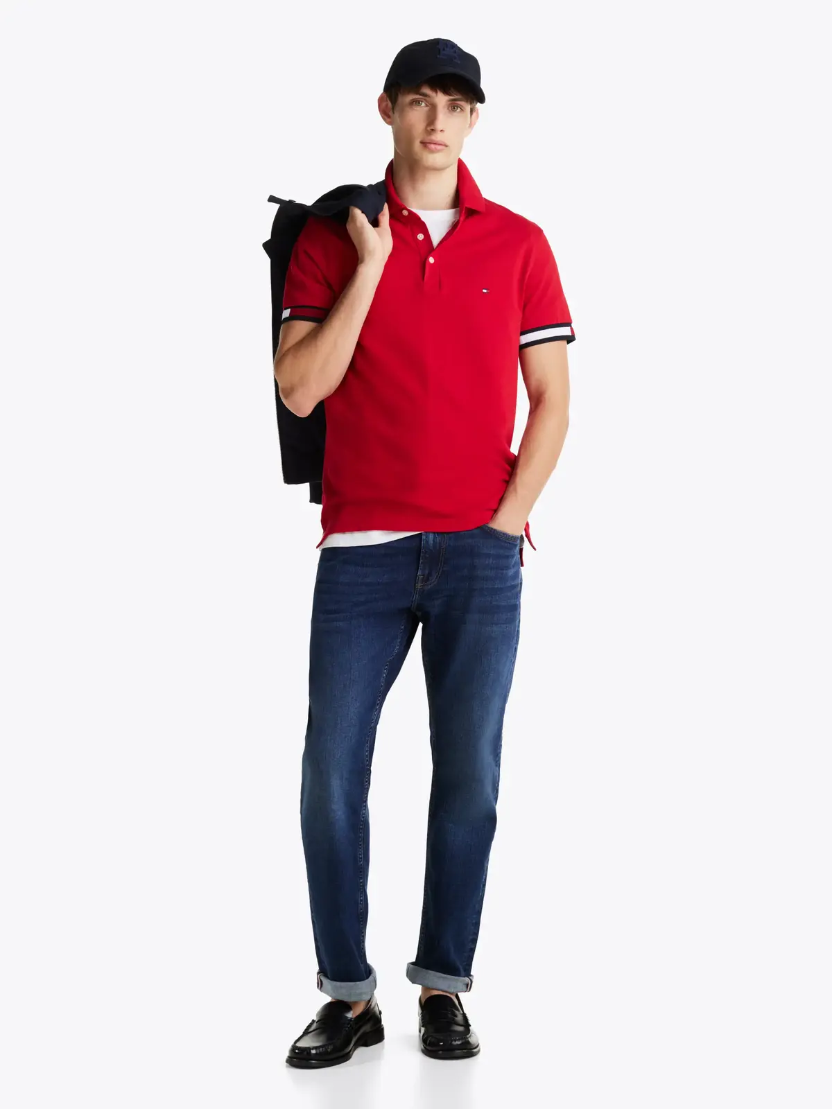Tommy Hilfiger FLAG CUFF SLIM POLO, XLD Kırmızı Erkek T-Shirt & Polo