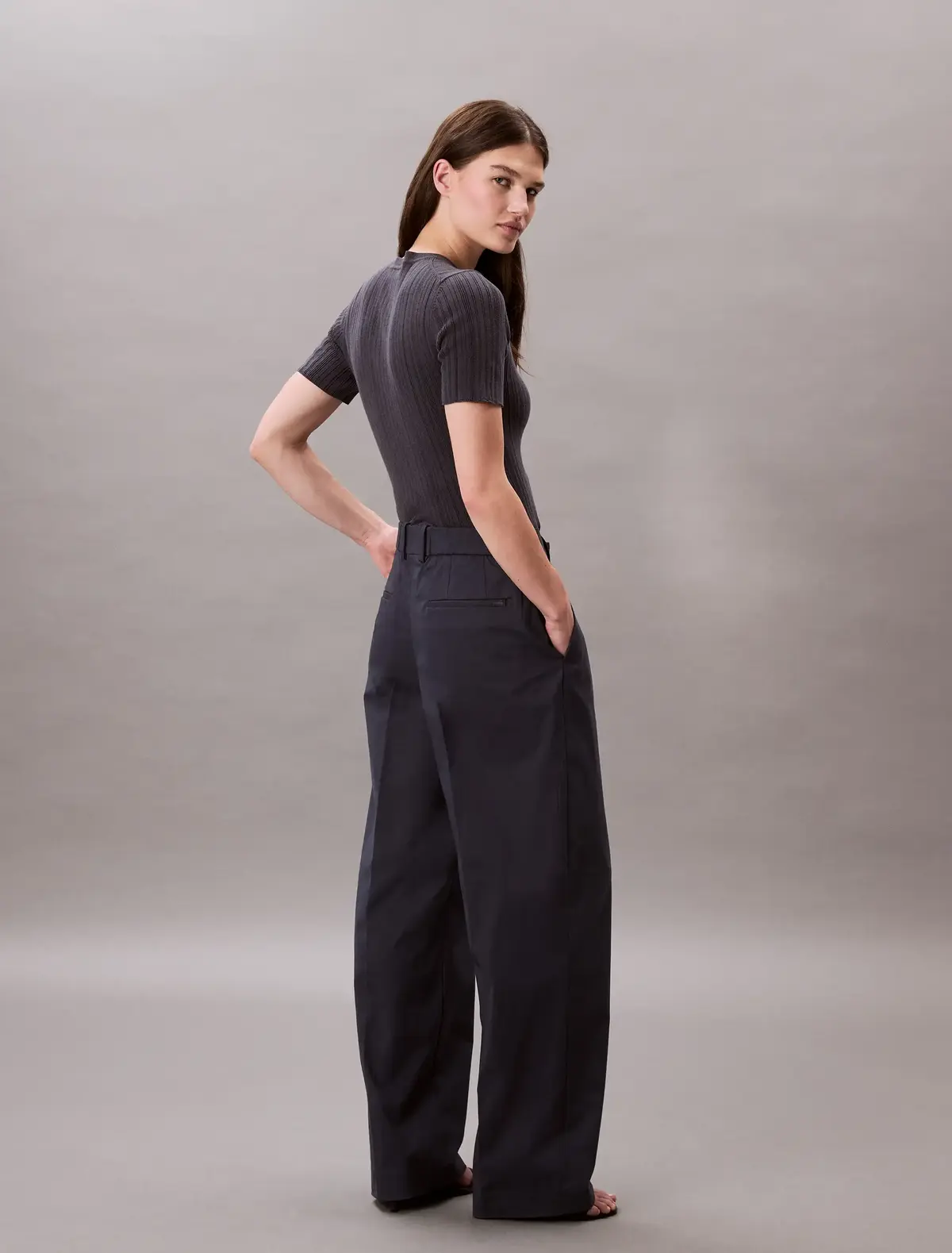 Calvin Klein COTTON CHINO PLEATED, CGE Siyah Kadın Pantolon