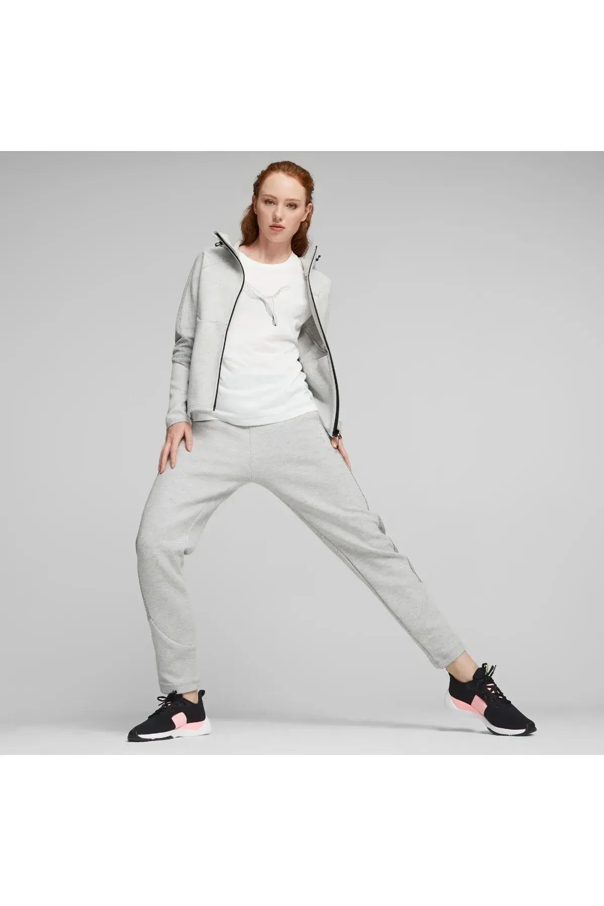 Puma EVOSTRIPE Full-Zip Hoodie Açık Gri Kadın Fermuarlı Hoodie
