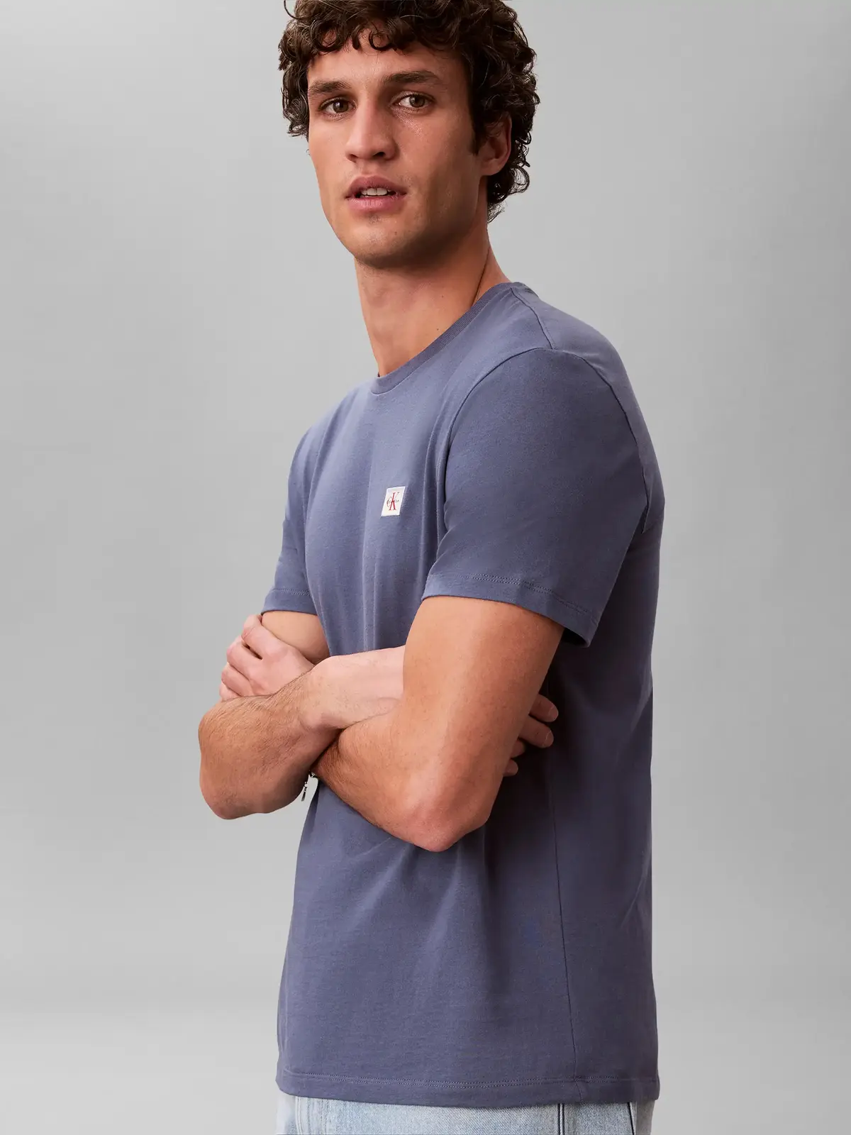 Calvin Klein SS BADGE 30S JERSEY, XL7 Mavi Erkek T-Shirt