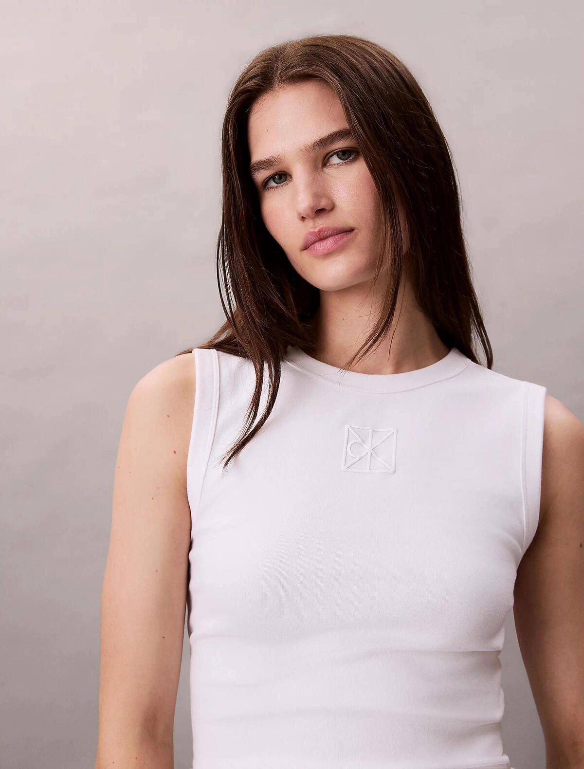 Calvin Klein SL REFINED RIB EMBLE, YAA Beyaz Kadın Bluz