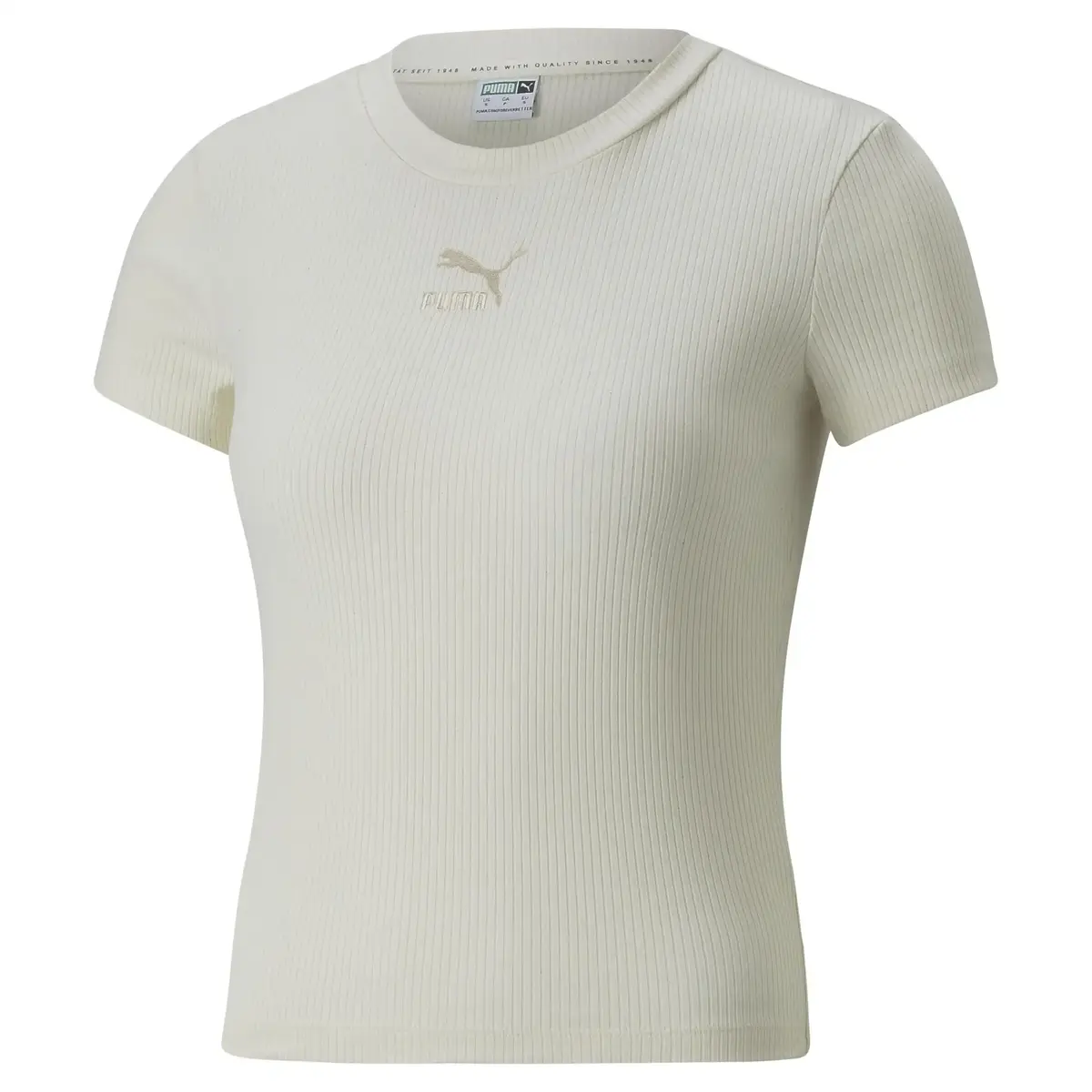 Puma Classics Ribbed Slim Tee Bej Kadın T-Shirt