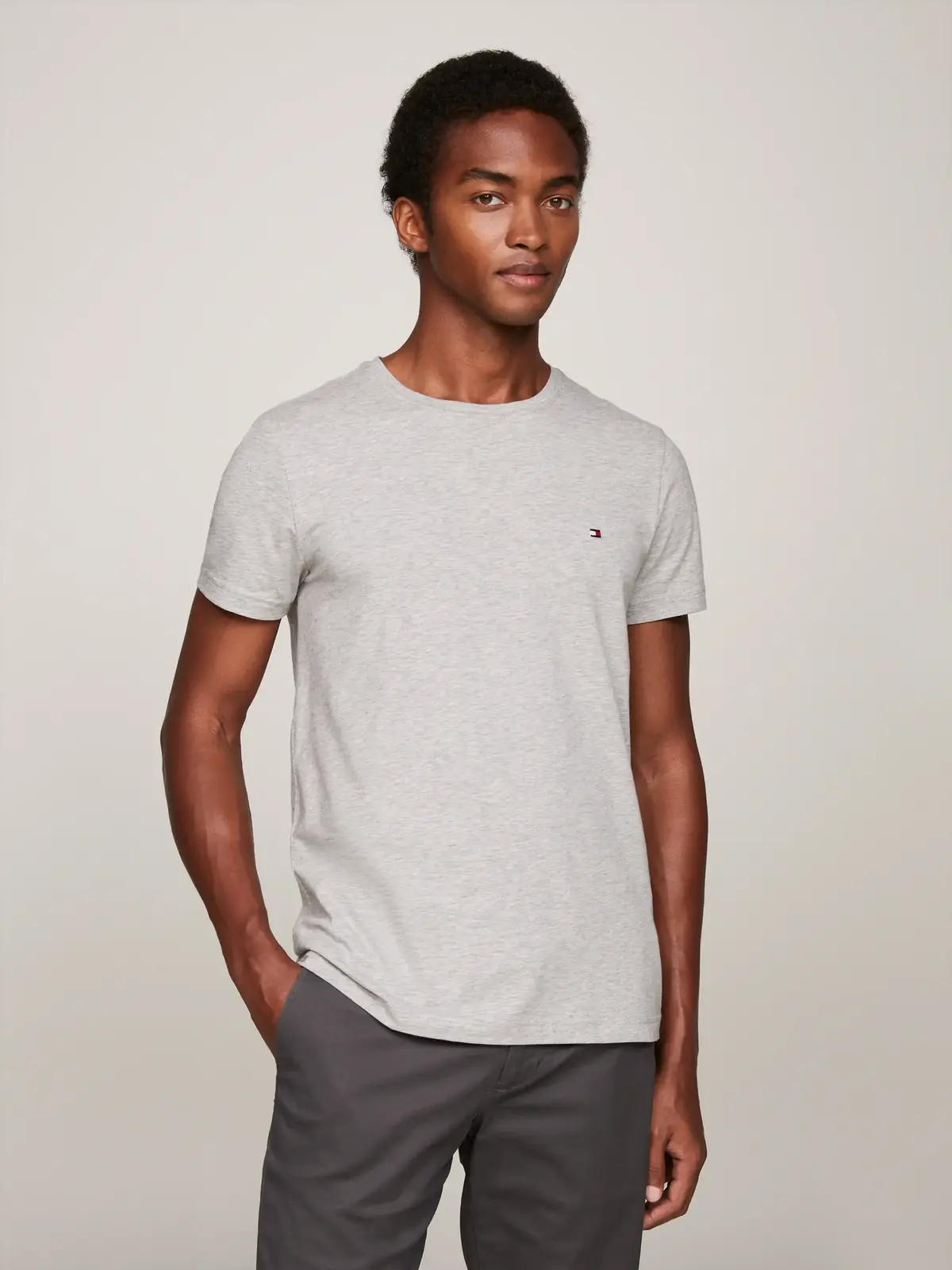 Tommy Hilfiger CORE STRETCH SLIM C- Erkek Gri T-Shirt