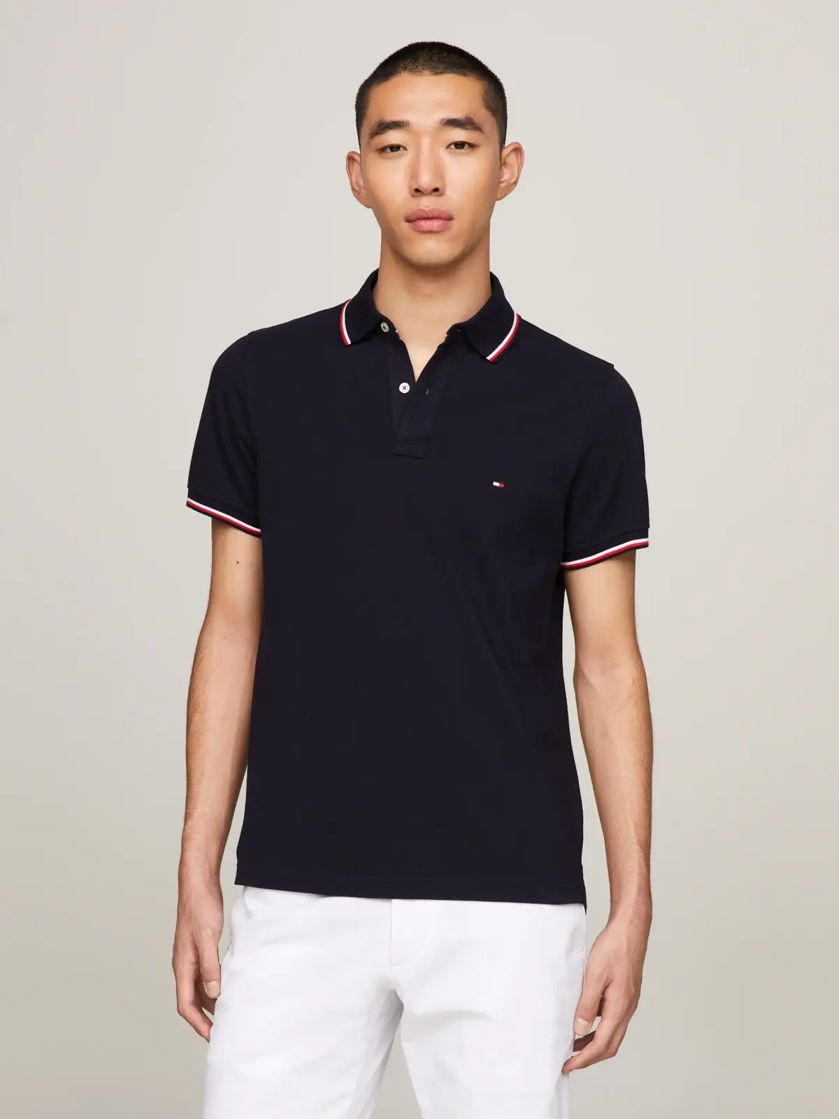 Tommy Hilfiger CORE TOMMY TIPPED SL Erkek Lacivert Polo T-Shirt