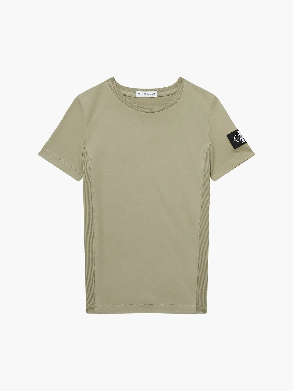 Calvin Klein BADGE RIB FITTED TOP Erkek Gri T-Shirt