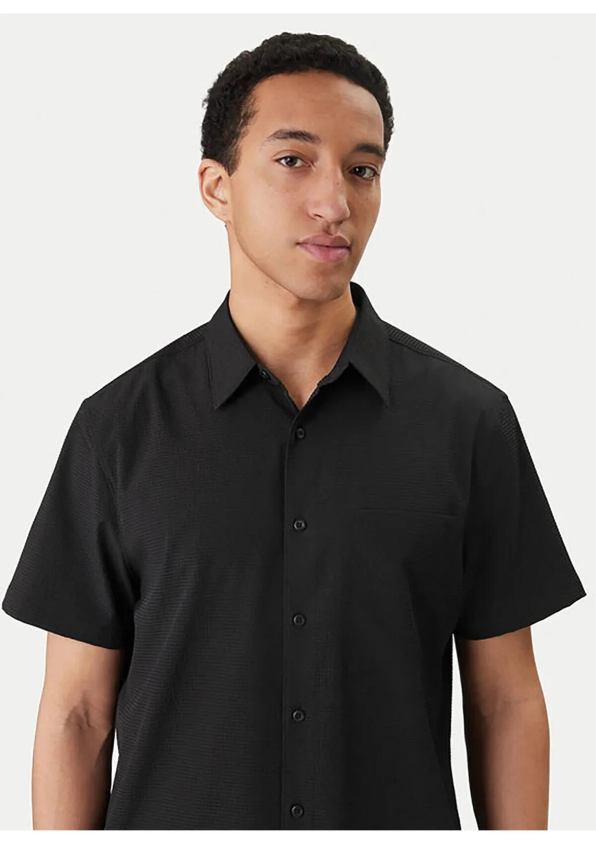 Calvin Klein SS SOLID SEERSUCKER, UB1 Siyah Erkek Gömlek