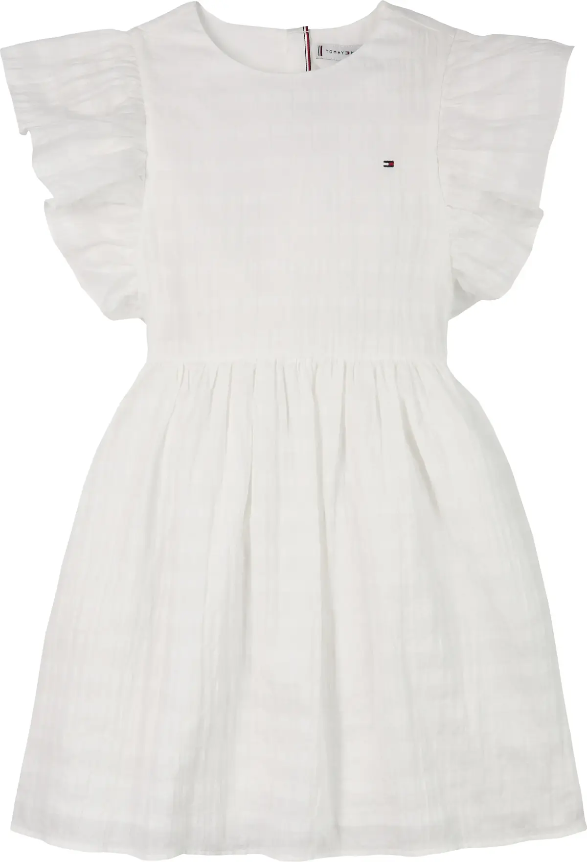 Tommy Hilfiger TEXTURED COTTON DRES, YBR Beyaz Kız Çocuk Elbise-Etek