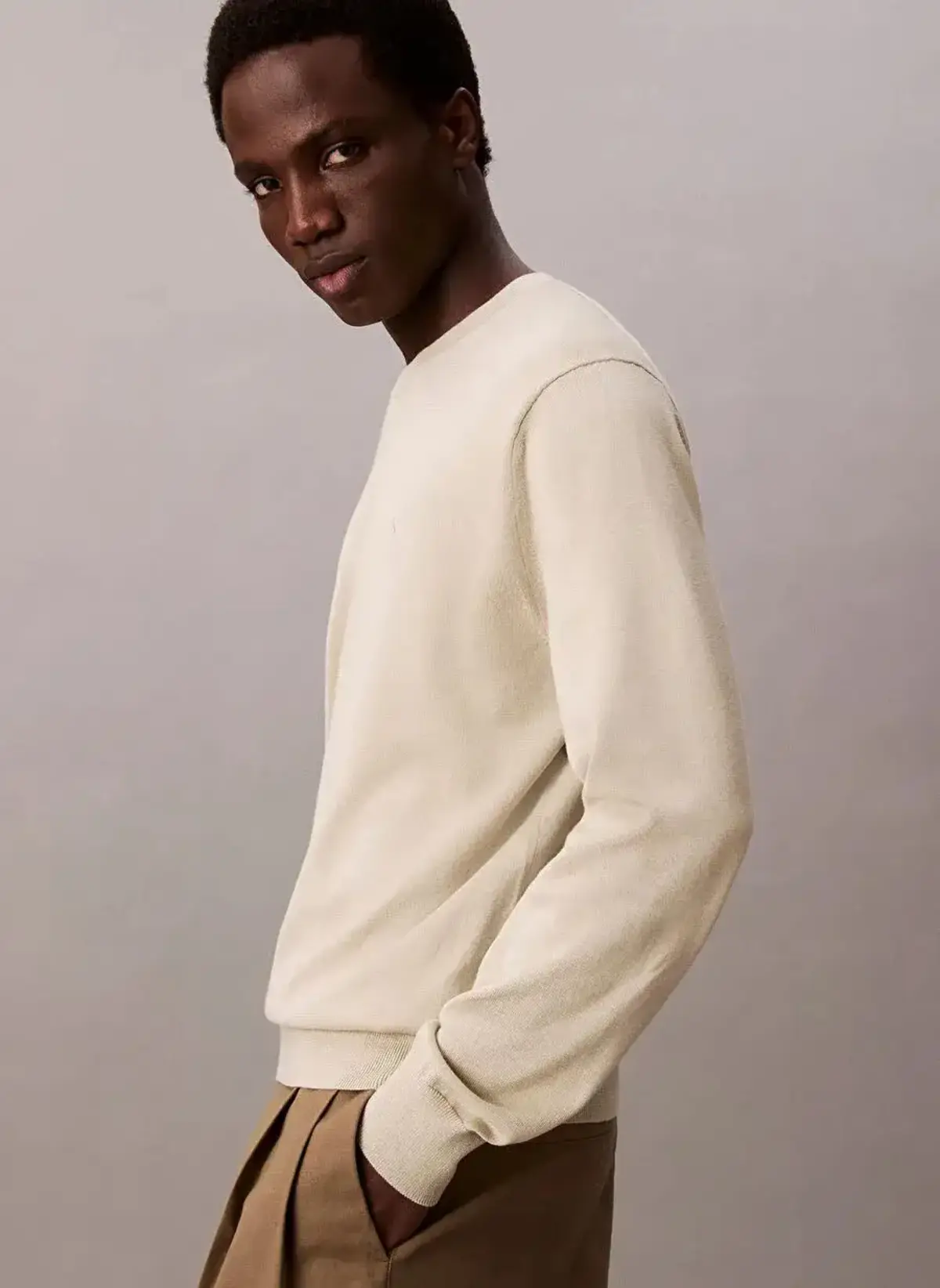 Calvin Klein LS SUPIMA COTTON CREWNK SWEATER Gri Erkek Kazak