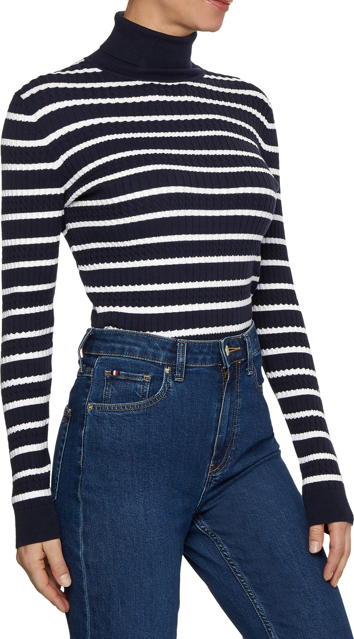 Tommy Hilfiger CABLE ROLL-NK SWEATE Kadın Siyah Kazak