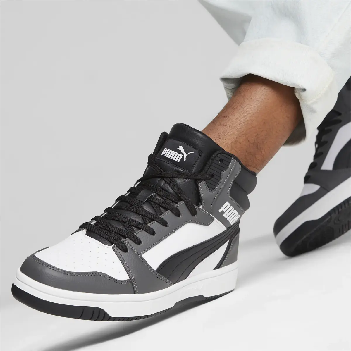 Puma Rebound v6 Beyaz-Gri Erkek Bilekli Günlük Spor Ayakkabı