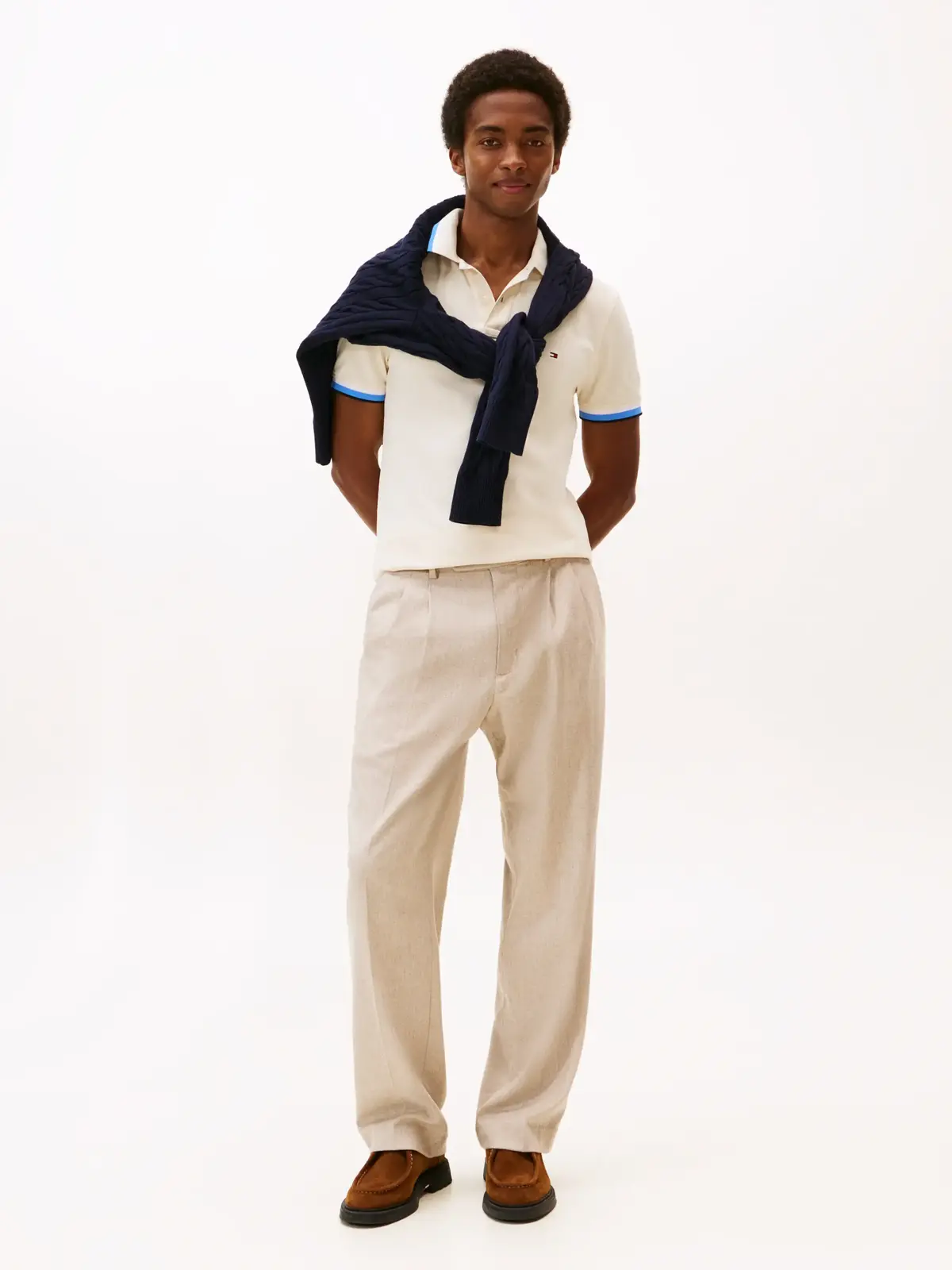 Tommy Hilfiger CUFF INTEREST SLIM Krem Erkek Polo Yaka T-Shirt