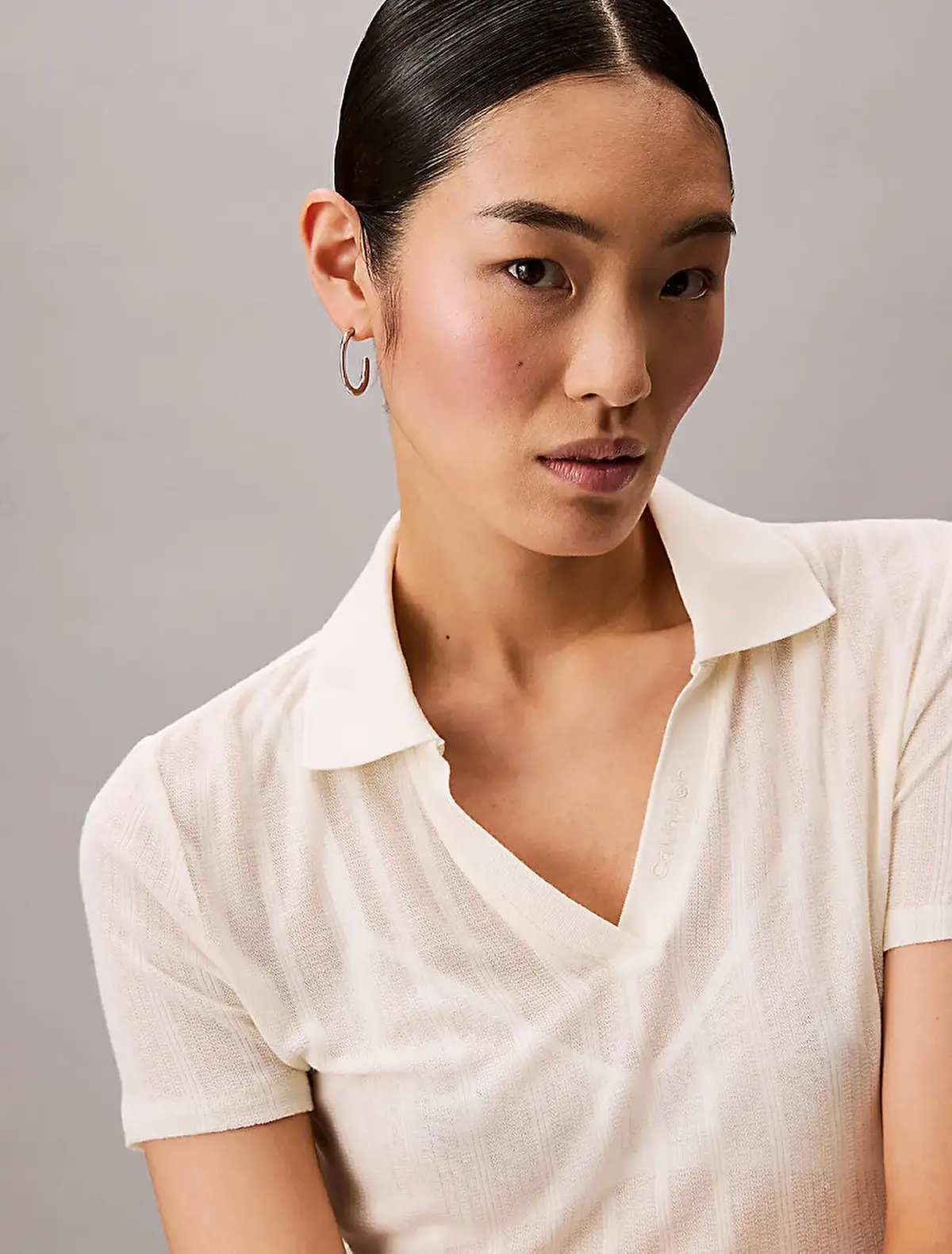 Calvin Klein POINTELLE SS POLO TOP Sarı Kadın Polo T-Shirt