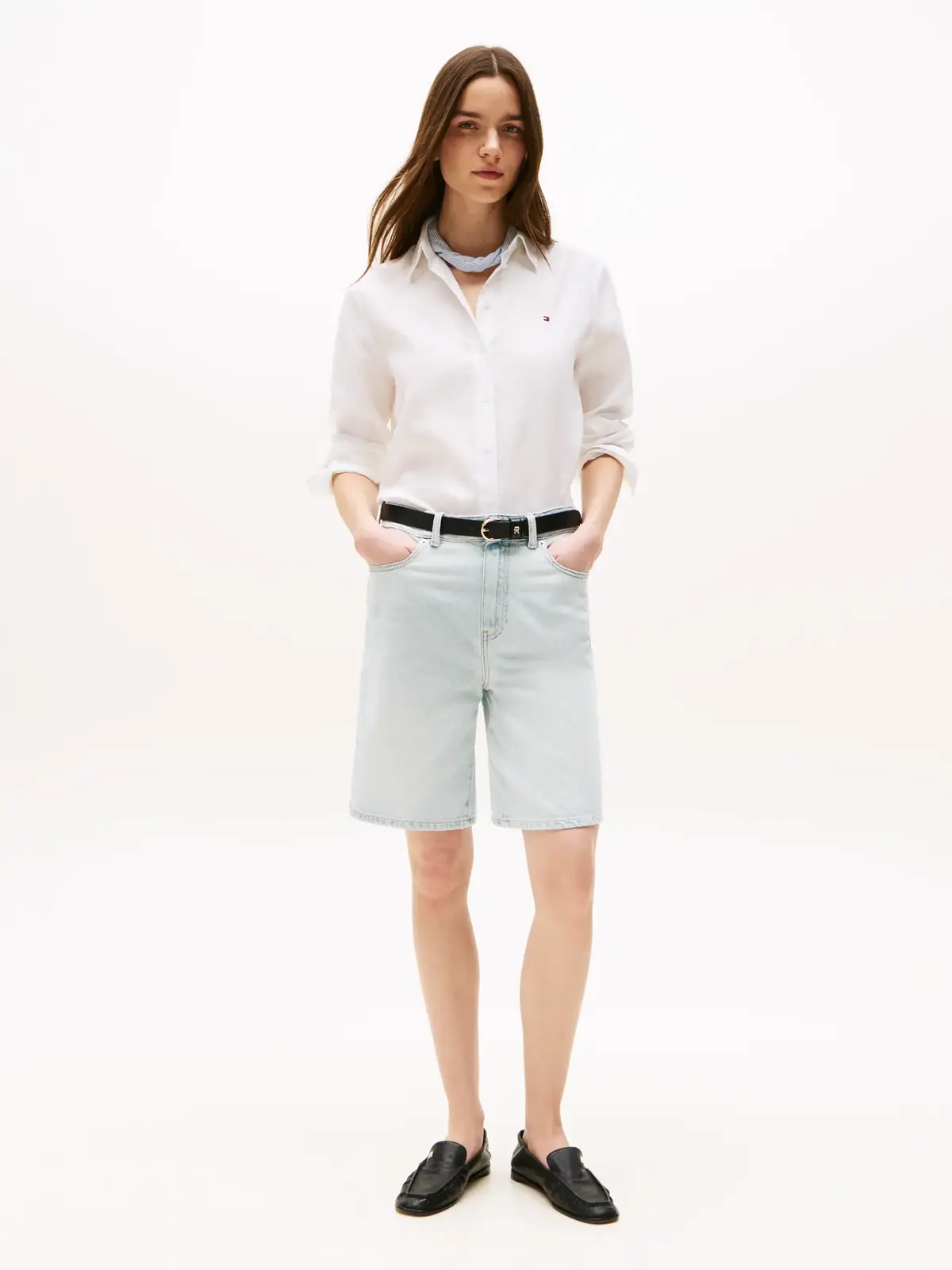 Tommy Hilfiger ESS LINEN RELAXED LS, YCF Beyaz Kadın Gömlek