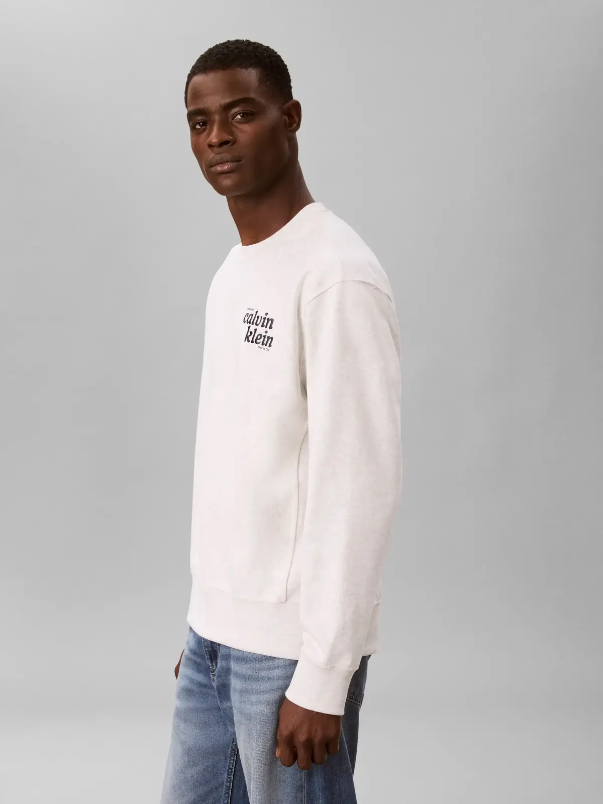 Calvin Klein LS PREMIUM TERRY GRP, P74 Krem Erkek Sweatshirt