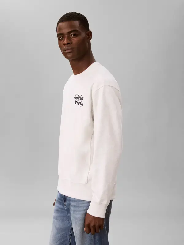 Calvin Klein LS PREMIUM TERRY GRP, P74 Krem Erkek Sweatshirt