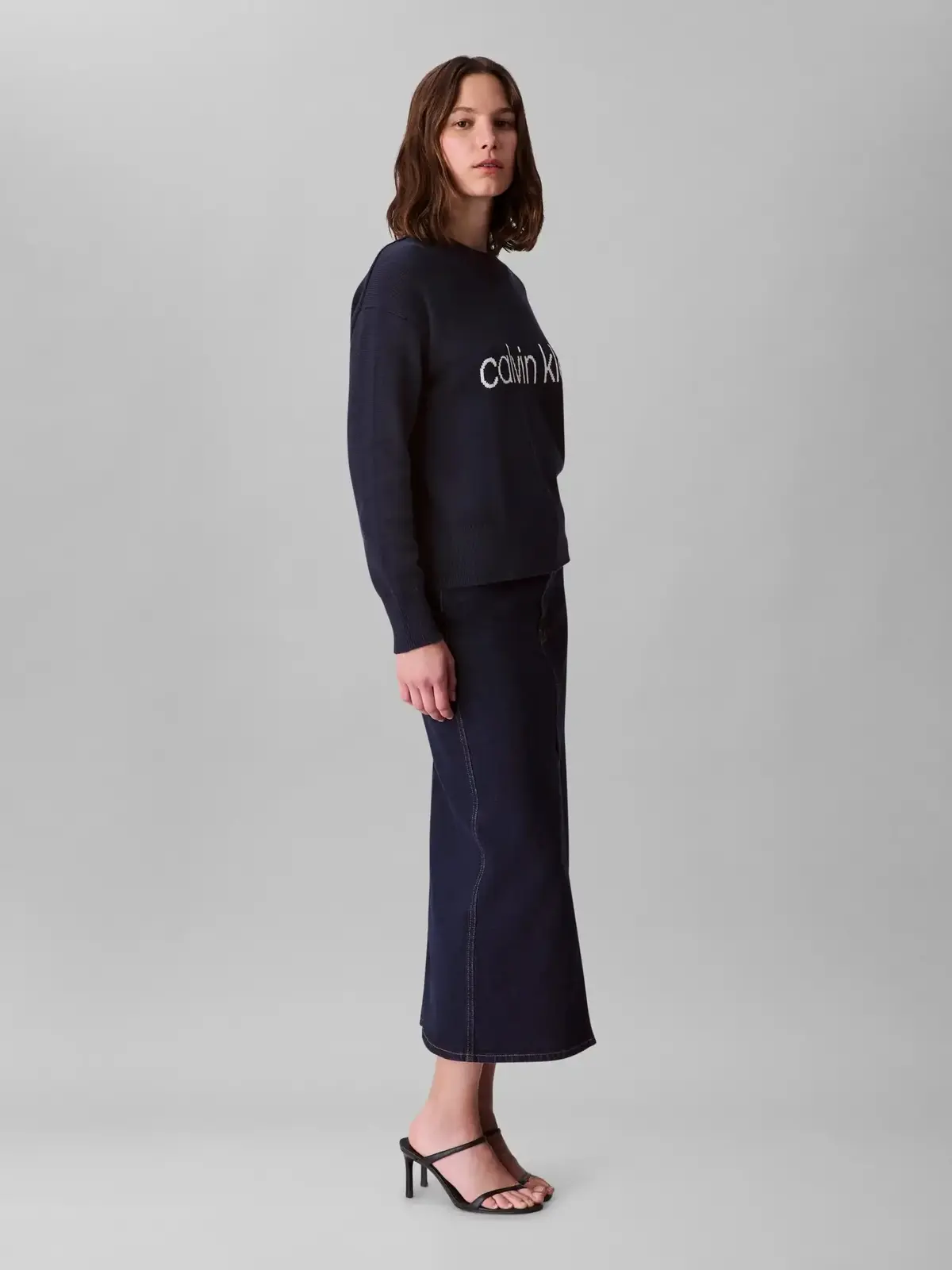 Calvin Klein Cotton Graphic Pullover Antrasit Kadın Kazak