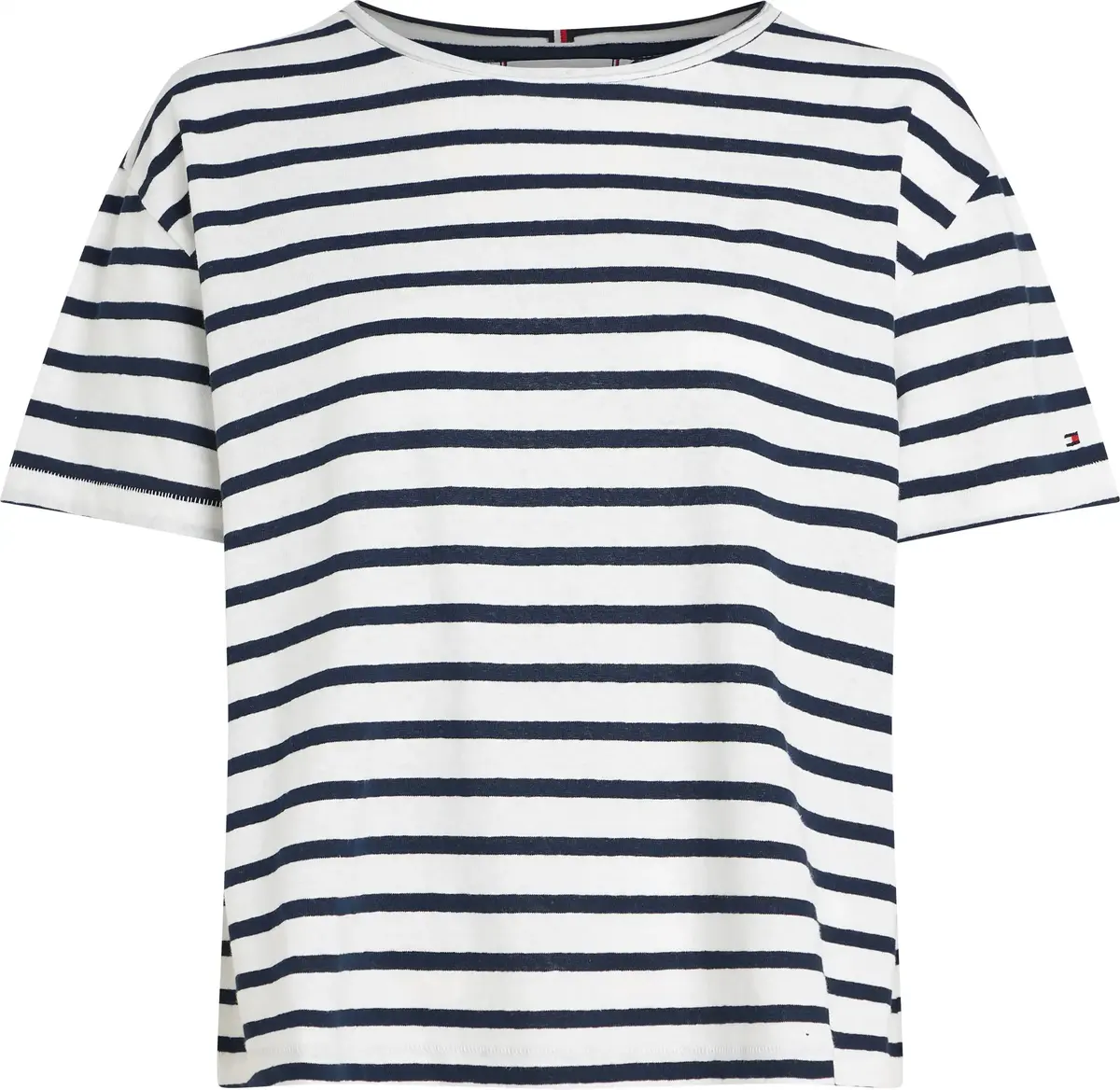 Tommy Hilfiger MODERN CO LINEN C-NK, 0BF Siyah Kadın T-Shirt & Polo
