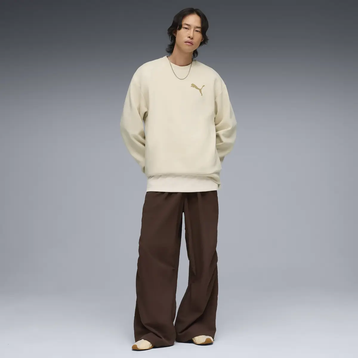 PUMA ESS ELEVATED CAT LOGO Crew Krem Erkek Sweatshirt