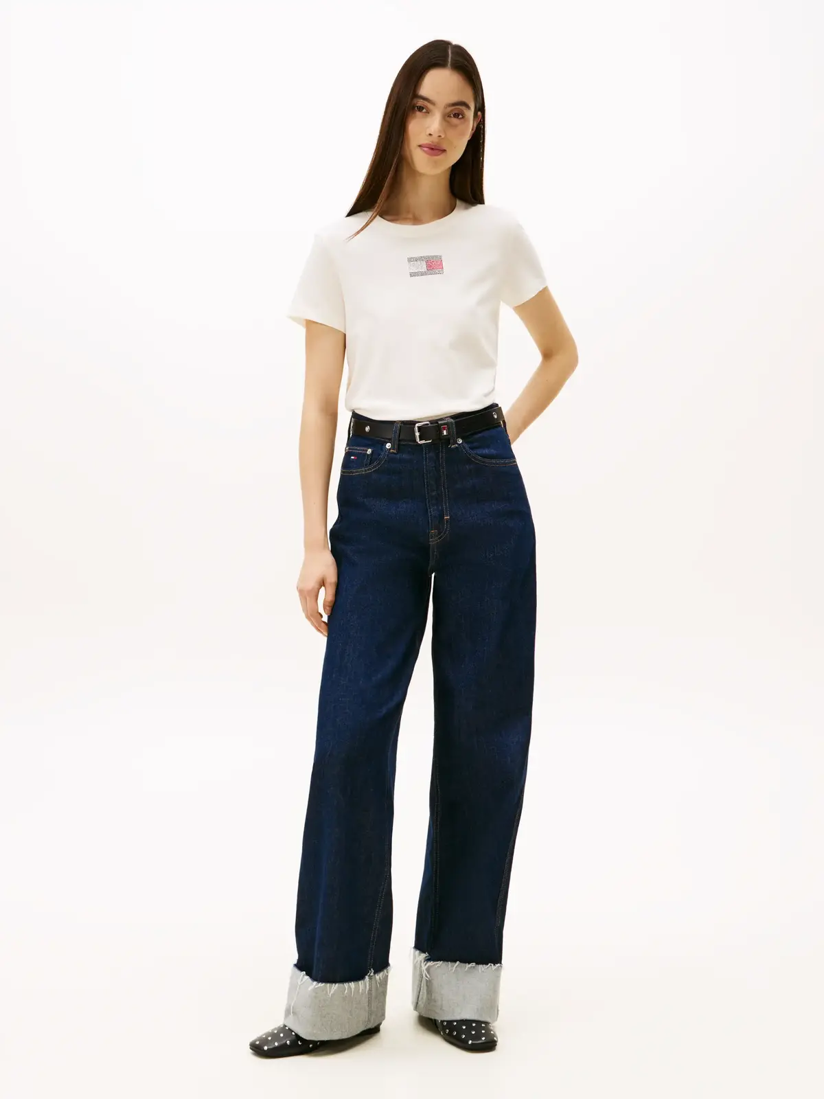 Tommy Hilfiger TJW REG PARTY FLAG T, Beyaz Kadın T-Shirt