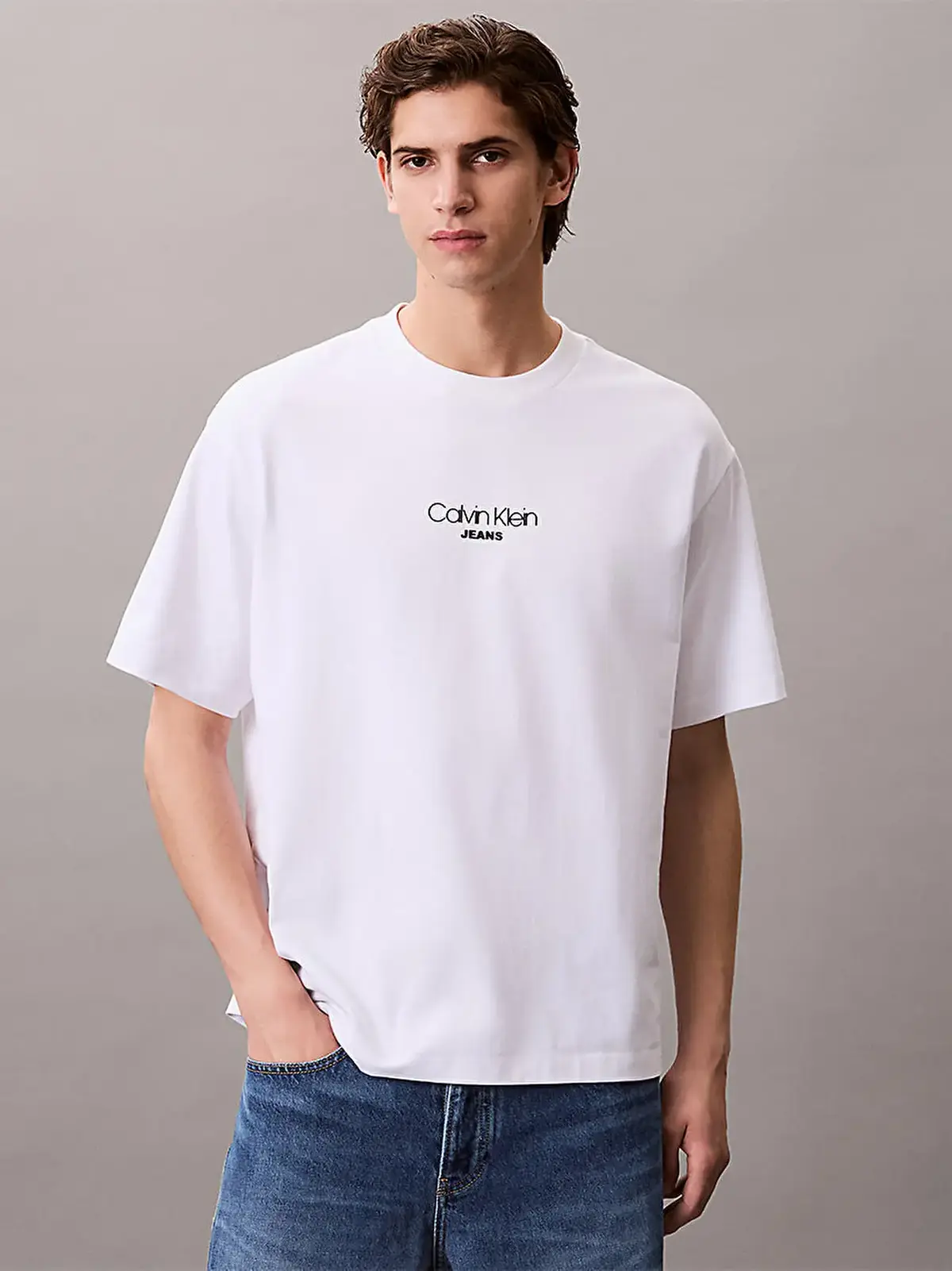 Calvin Klein SS 16S RLXD FIT CKJ GRAPHIC TEE Beyaz Erkek Tişört