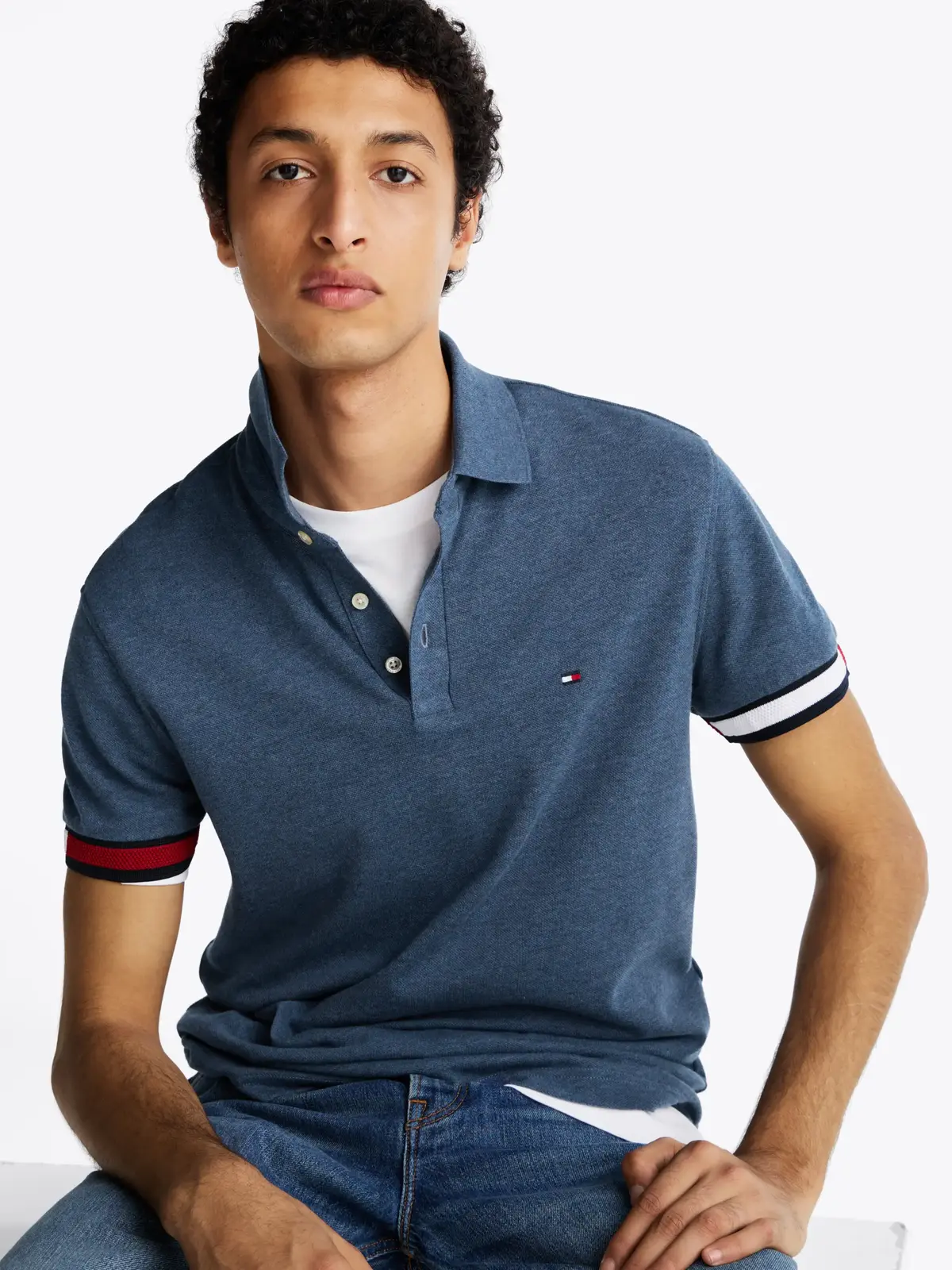 Tommy Hilfiger FLAG CUFF SLIM POLO, DV1 Mavi Erkek T-Shirt & Polo