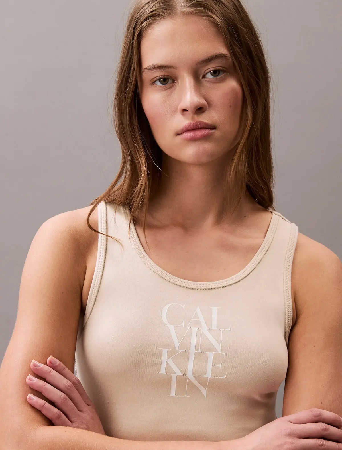 Calvin Klein SL COTTON 1X1 RIB TANK DRESS Bej Kadın Elbise