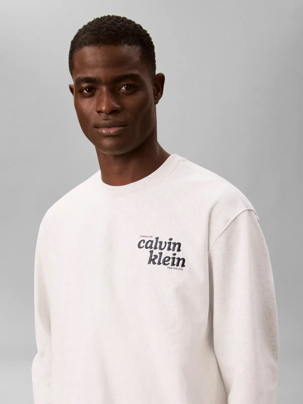 Calvin Klein LS PREMIUM TERRY GRP, P74 Krem Erkek Sweatshirt