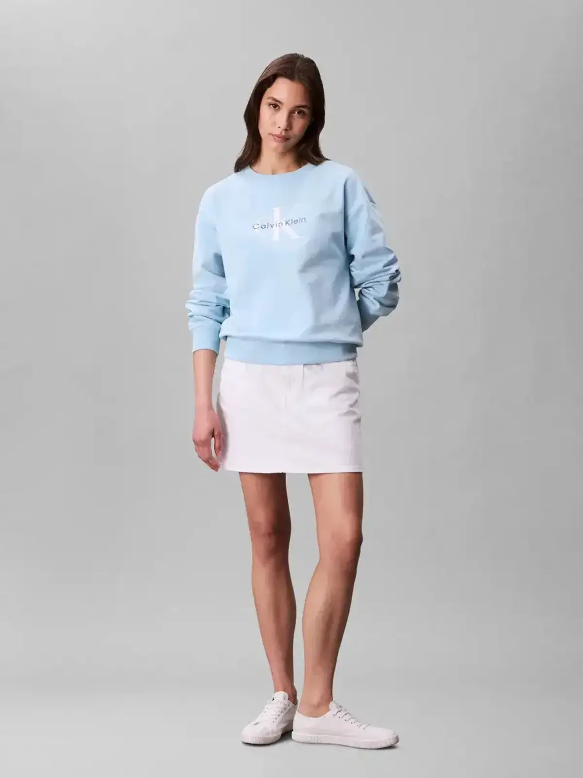 Calvin Klein LS MONOLOGO FRENCH TERRY RLXD CR Mavi Kadın Sweatshirt