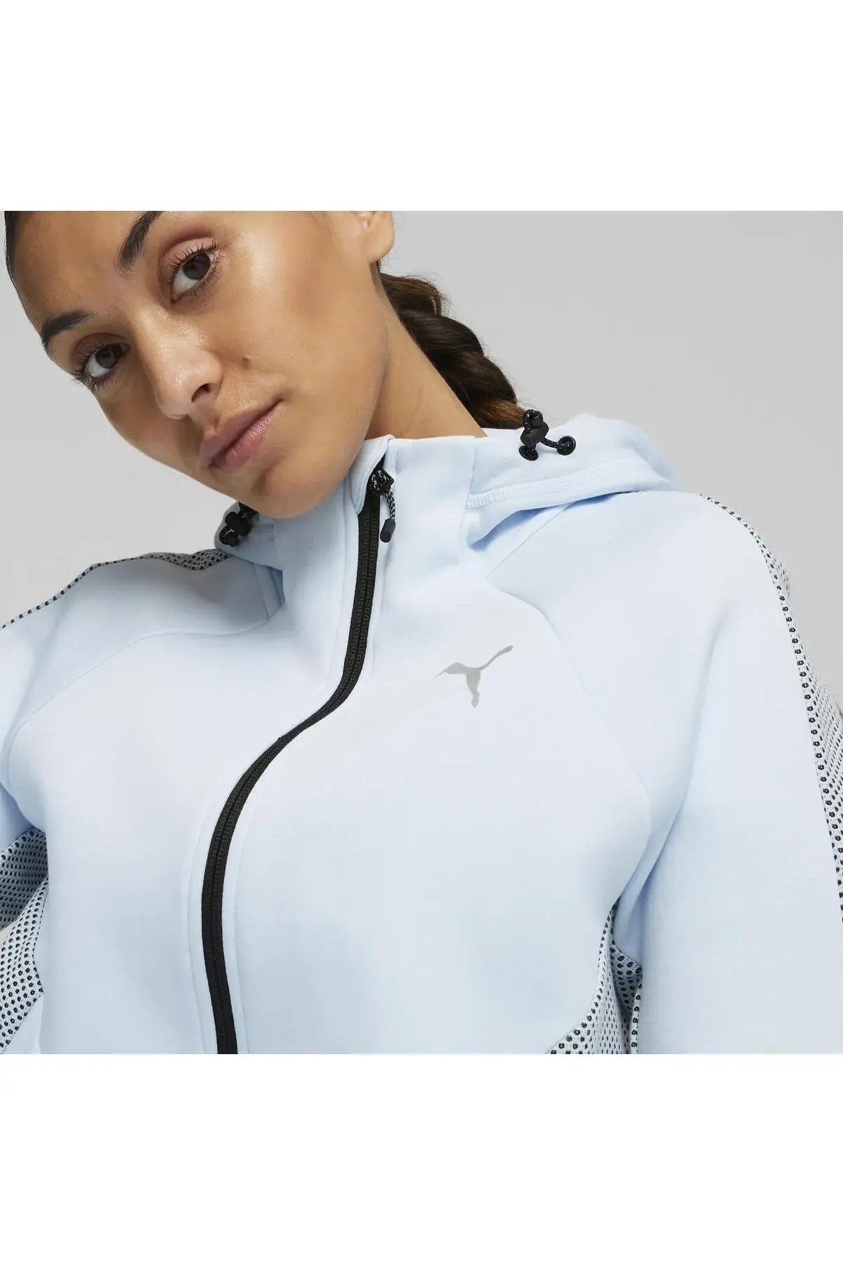 Puma EVOSTRIPE Full-Zip Hoodie Buz Mavisi Kadın Fermuarlı Hoodie