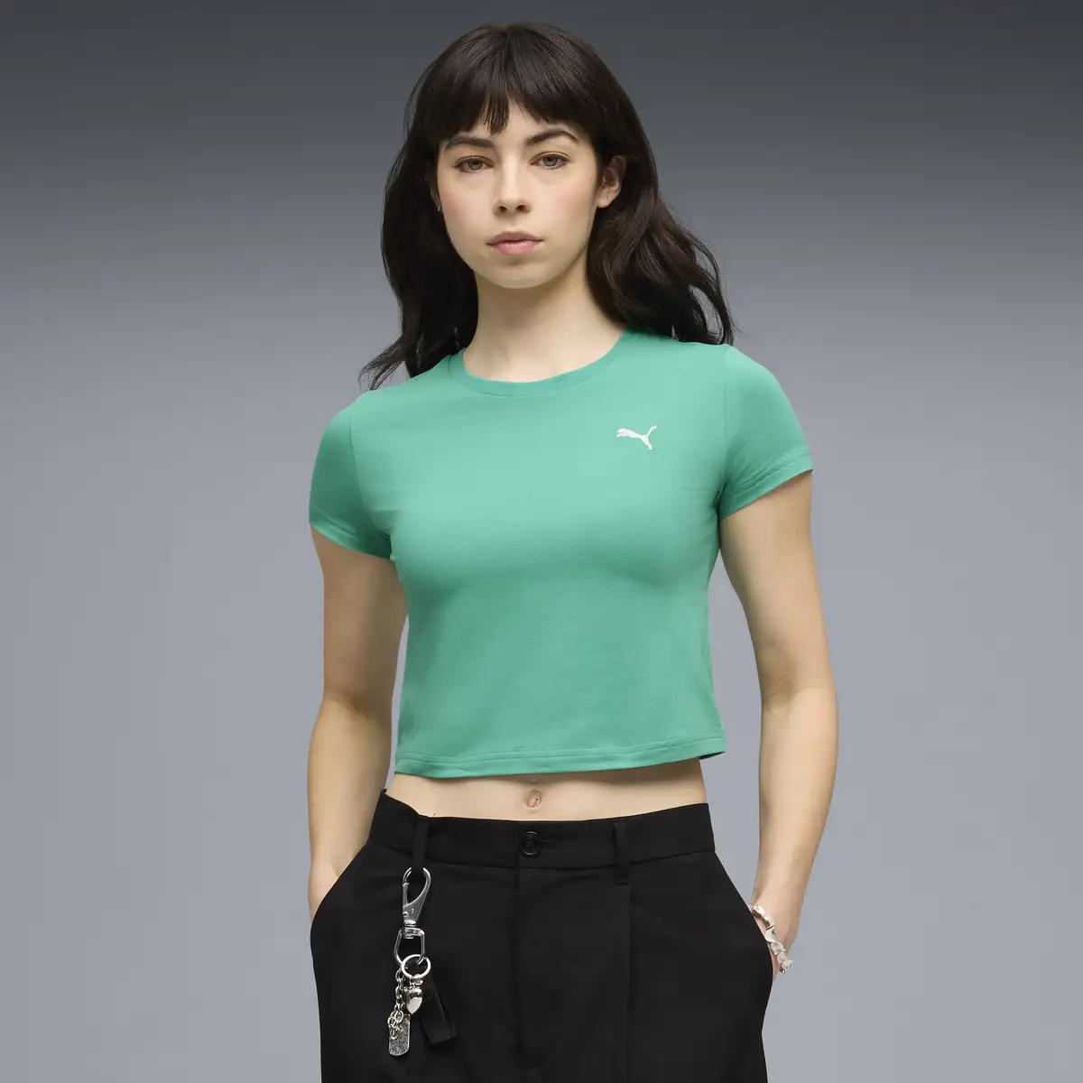 Puma WARDROBE ESS Baby Tee Yeşil Kadın T-Shirt