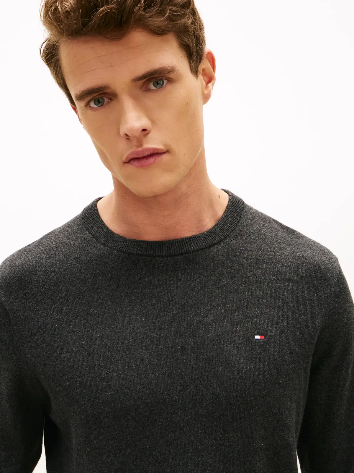 Tommy Hilfiger PIMA ORG CTN CASHMER, P92 Gri Erkek Kazak