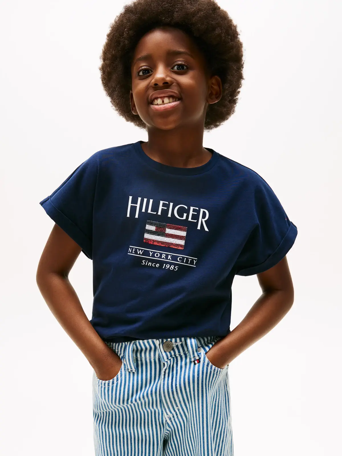 Tommy Hilfiger HILFIGER SEQUINS FLA, C1G Lacivert Kız Çocuk T-Shirt & Polo