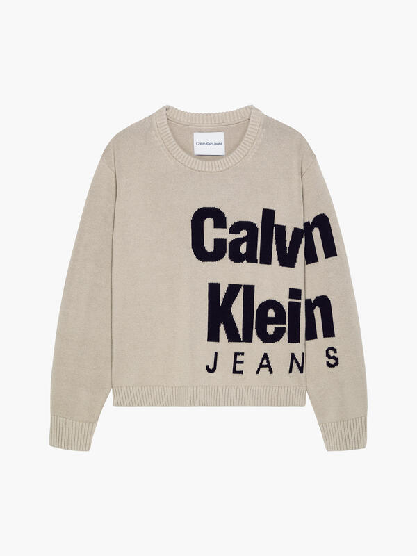 Calvin Klein BLOWN-UP LOGO LAYERS Erkek Kahverengi Kazak