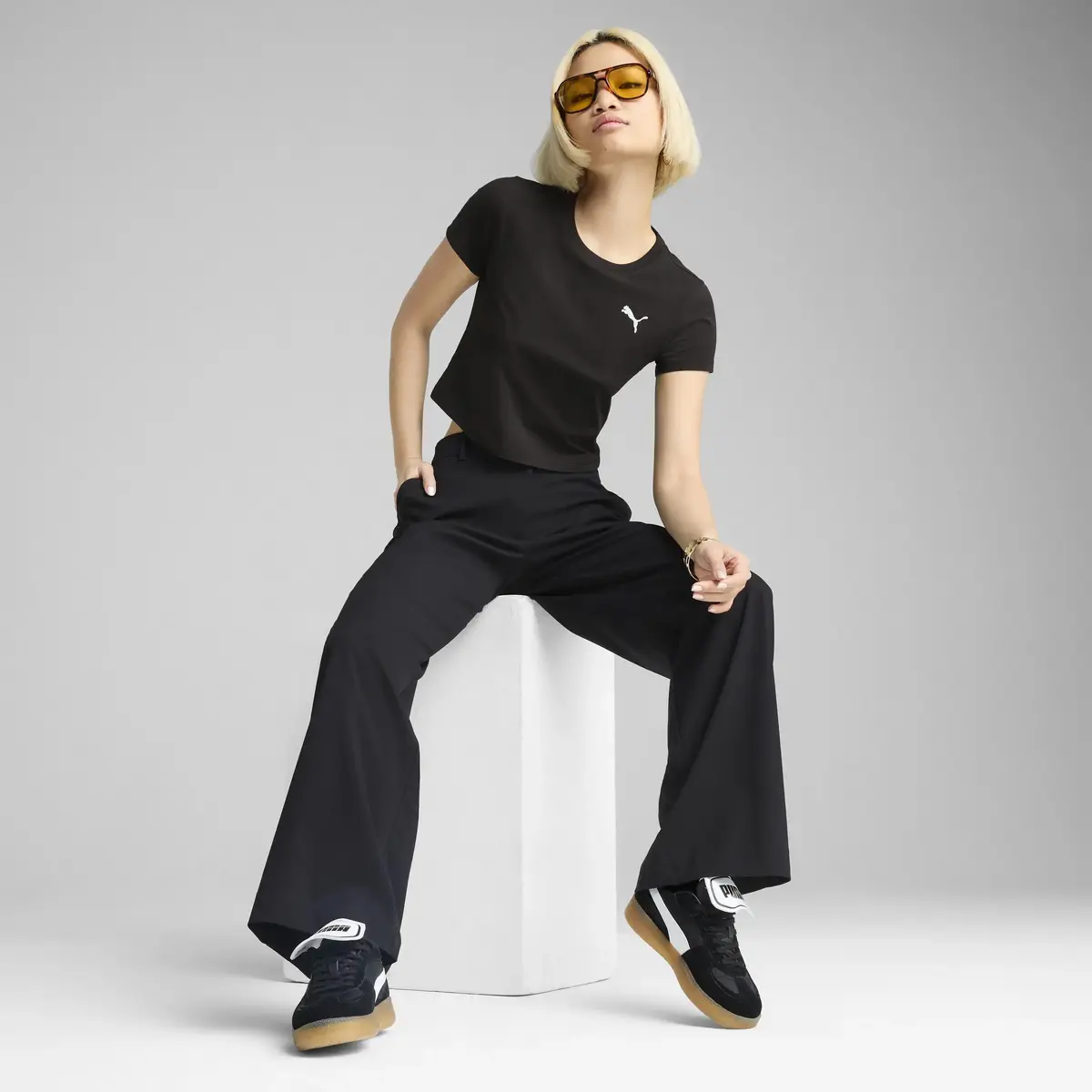 Puma WARDROBE ESS Baby Tee Siyah Kadın Crop