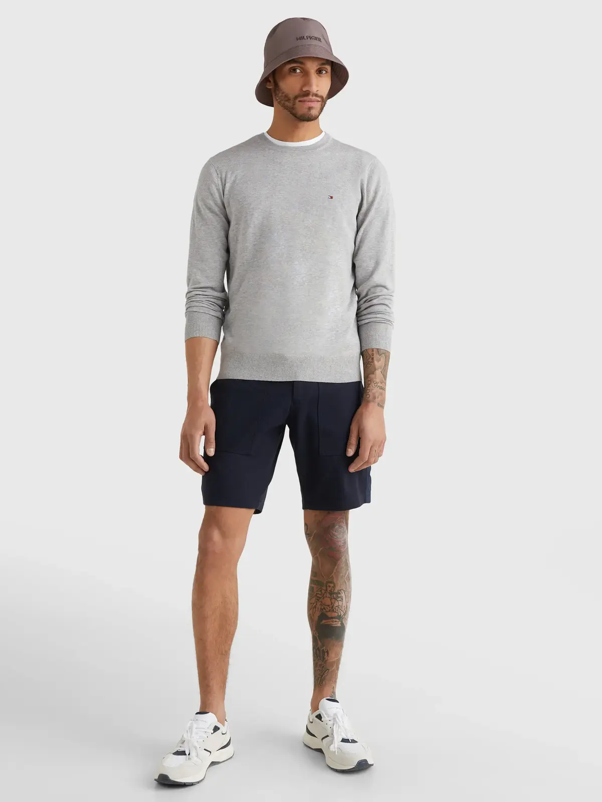 Tommy Hilfiger CORE COTTON-SILK CNE Erkek Gri Kazak