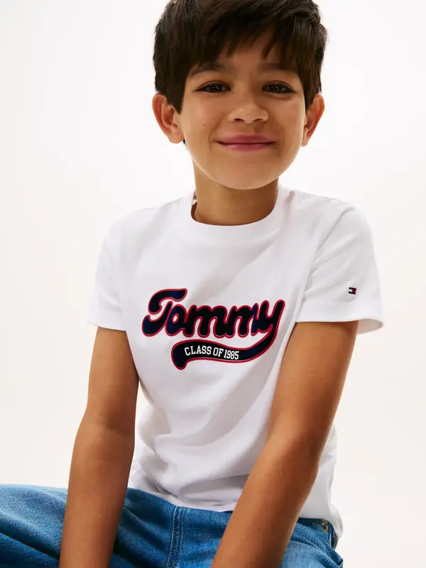 Tommy Hilfiger Varsity Interlock Knit Logo Beyaz Erkek Çocuk T-Shirt
